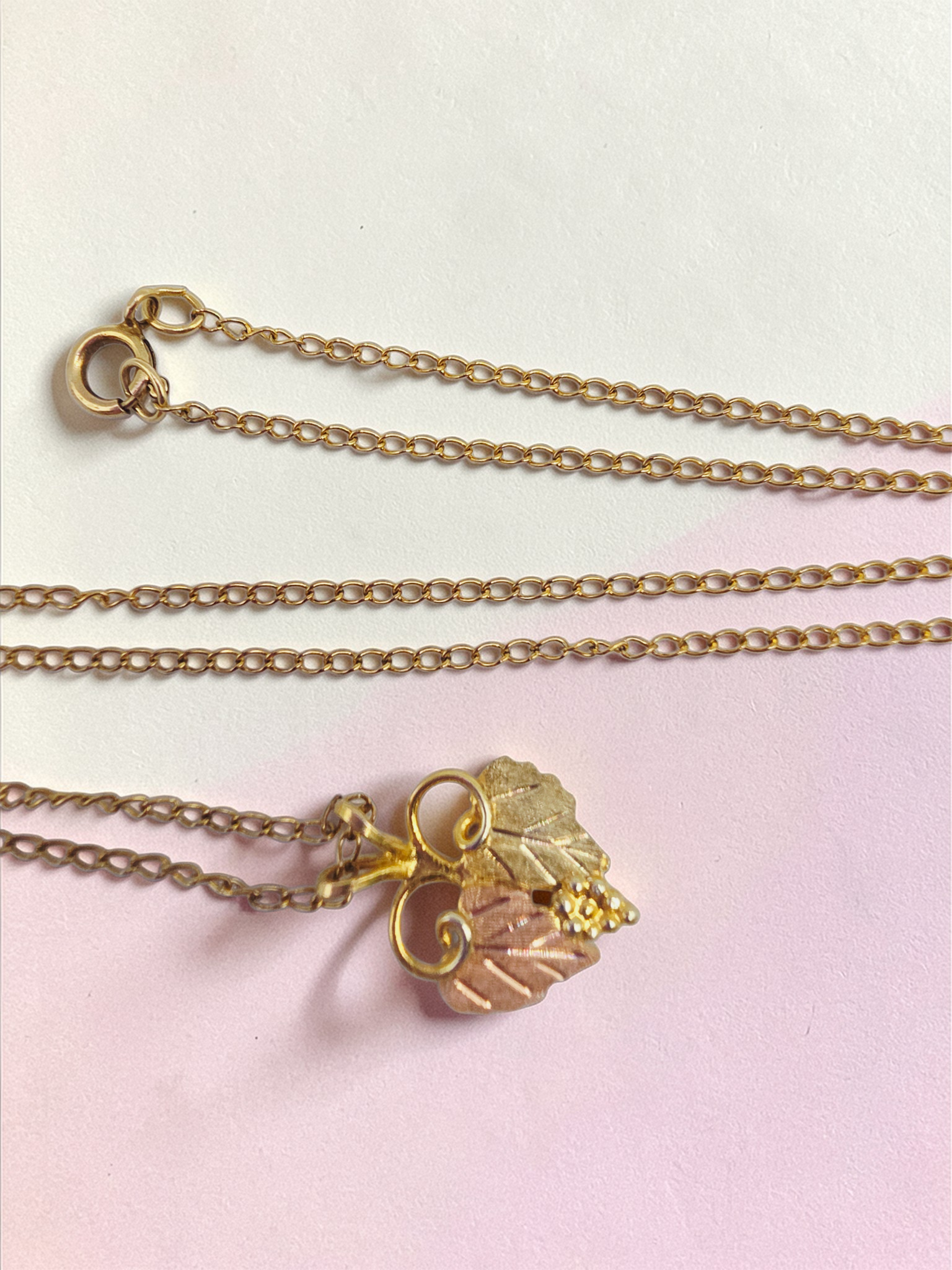 Black Hills Gold Solid 12K Grape Leaf Pendant with FREE 14K GF Necklace 19 Inch