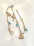 Solid 14K Yellow Gold Butterfly Bee Fish Charm Bracelet 5 to 5.75 Inch