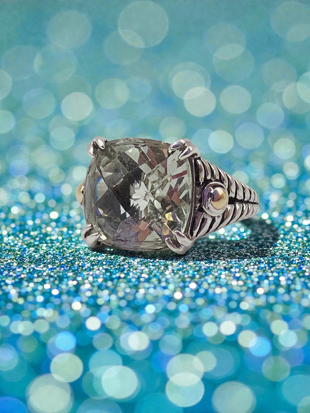 EFFY Sterling Silver Prasiolite Ring with Solid 18K Gold Accents - Size 7.25