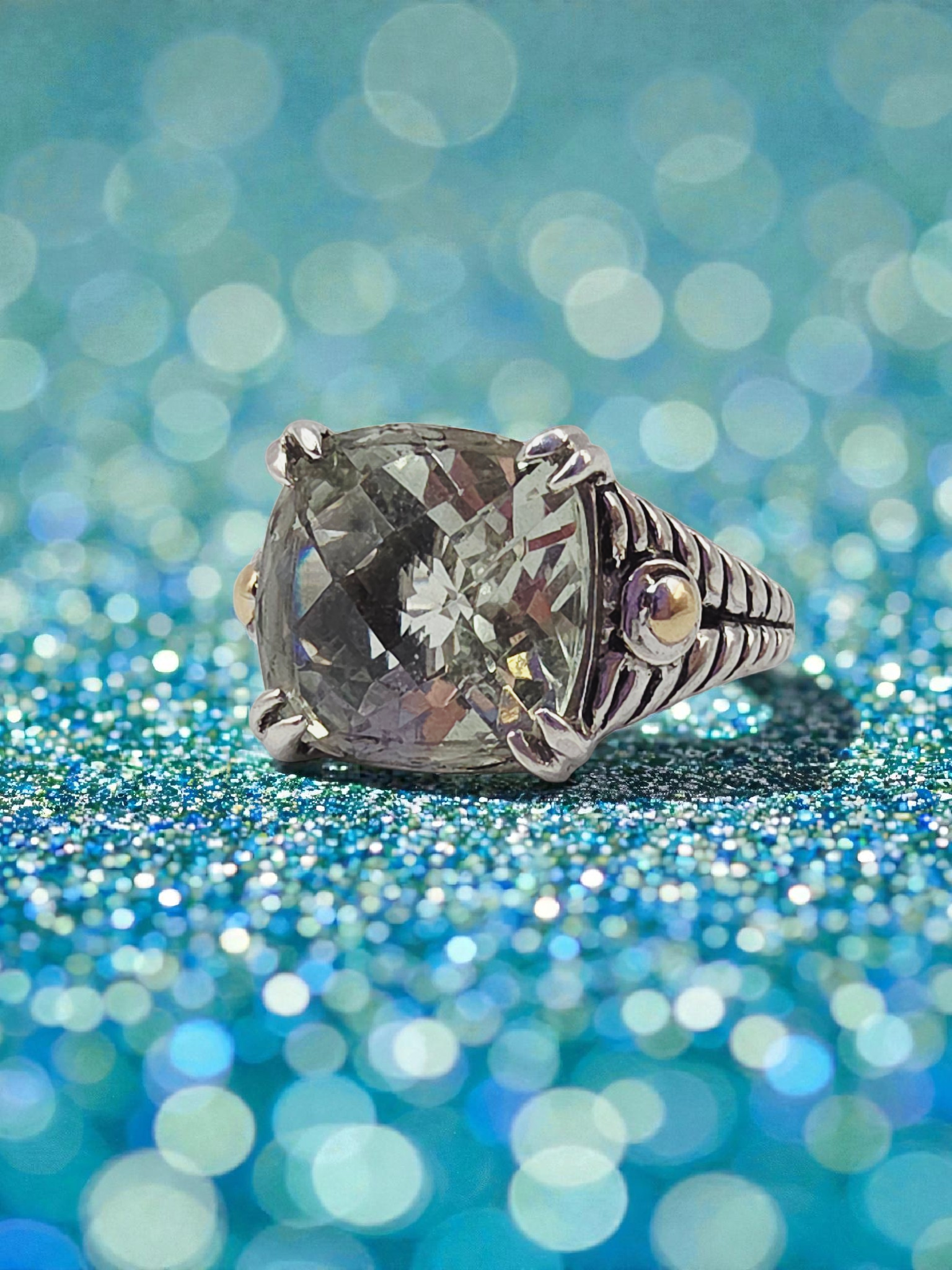 EFFY Sterling Silver Prasiolite Ring with Solid 18K Gold Accents - Size 7.25