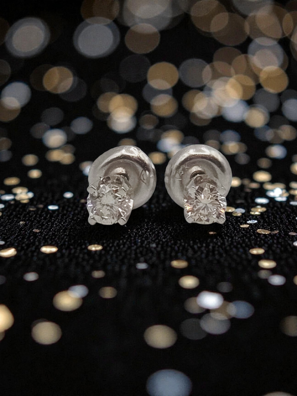 Solid 14K White Gold Diamond Stud Earrings with Screwbacks