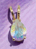 Solid 10K Yellow Gold Pendant with Pear Cut Rainbow Gemstone