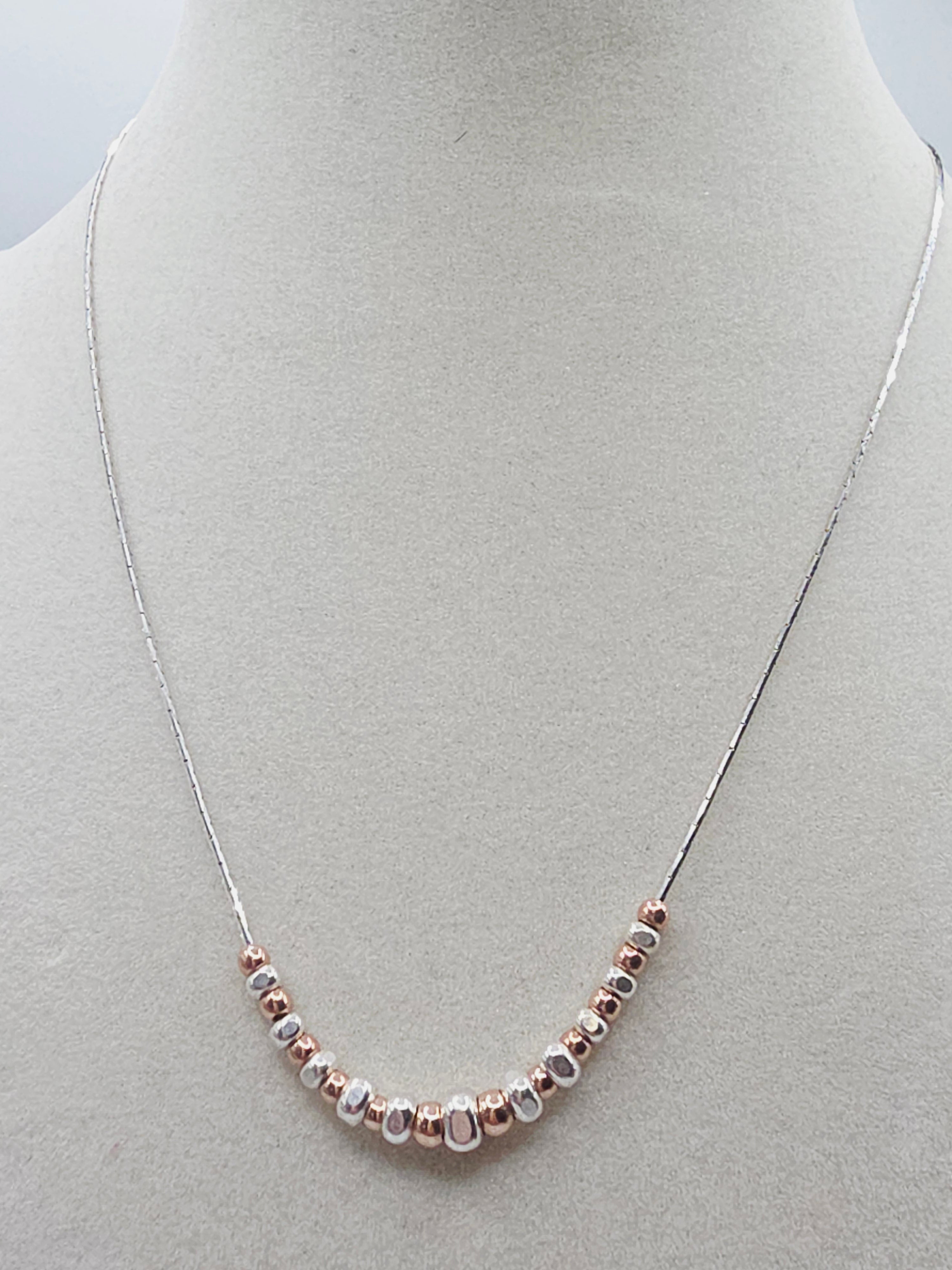 Dyadema 925 ITALY Sterling Necklace with Silver and Rose Gold Beads - Adjustable