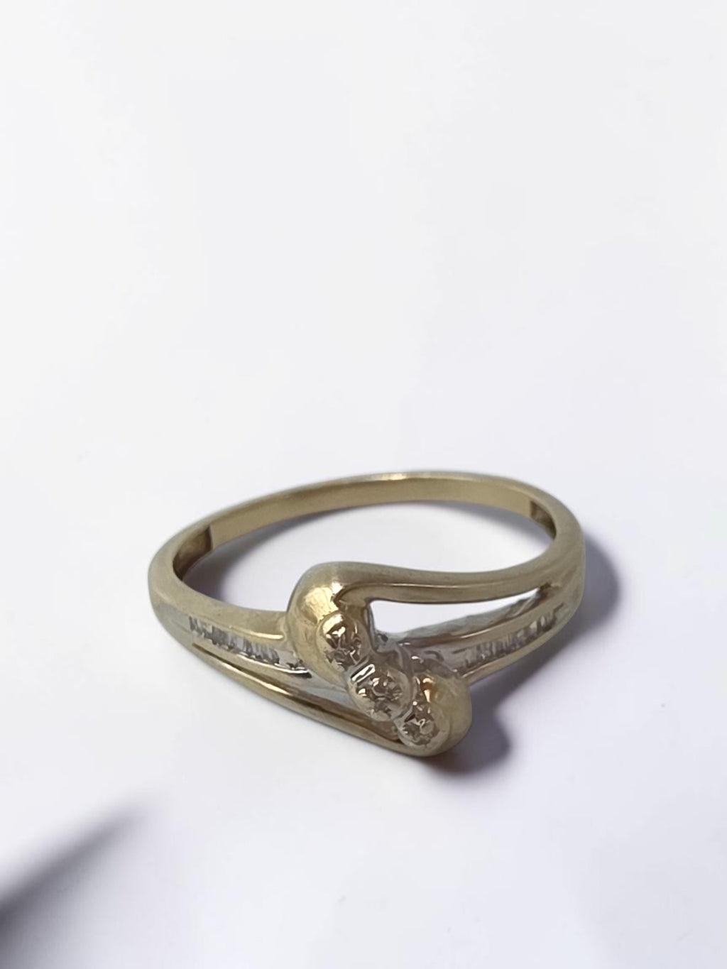 JWBR Solid 10K Yellow Gold Three Stone Baguette Diamond Bypass Ring Size 8.75