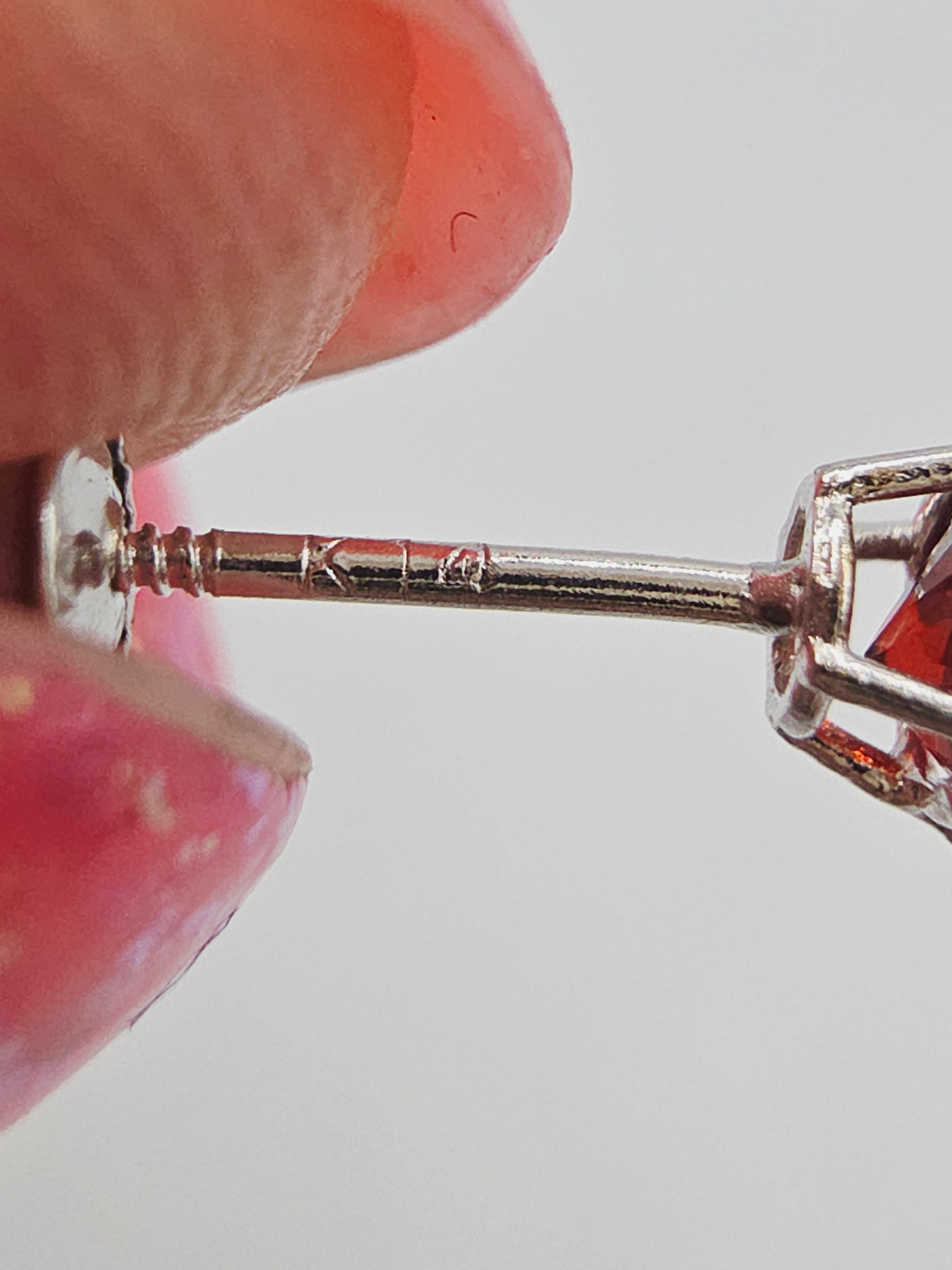 Solid 14K White Gold Garnet Stud Earrings - Screwbacks
