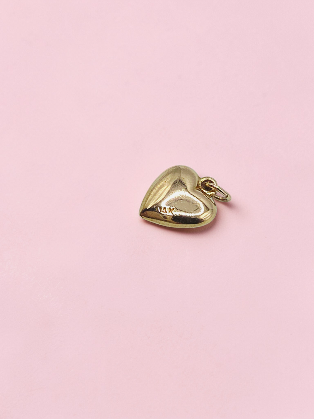 Solid 14K Yellow Gold Puffy Heart Charm Pendant Small Dainty 3D