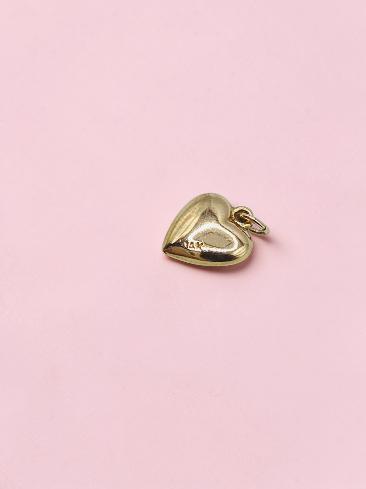 Solid 14K Yellow Gold Puffy Heart Charm Pendant Small Dainty 3D