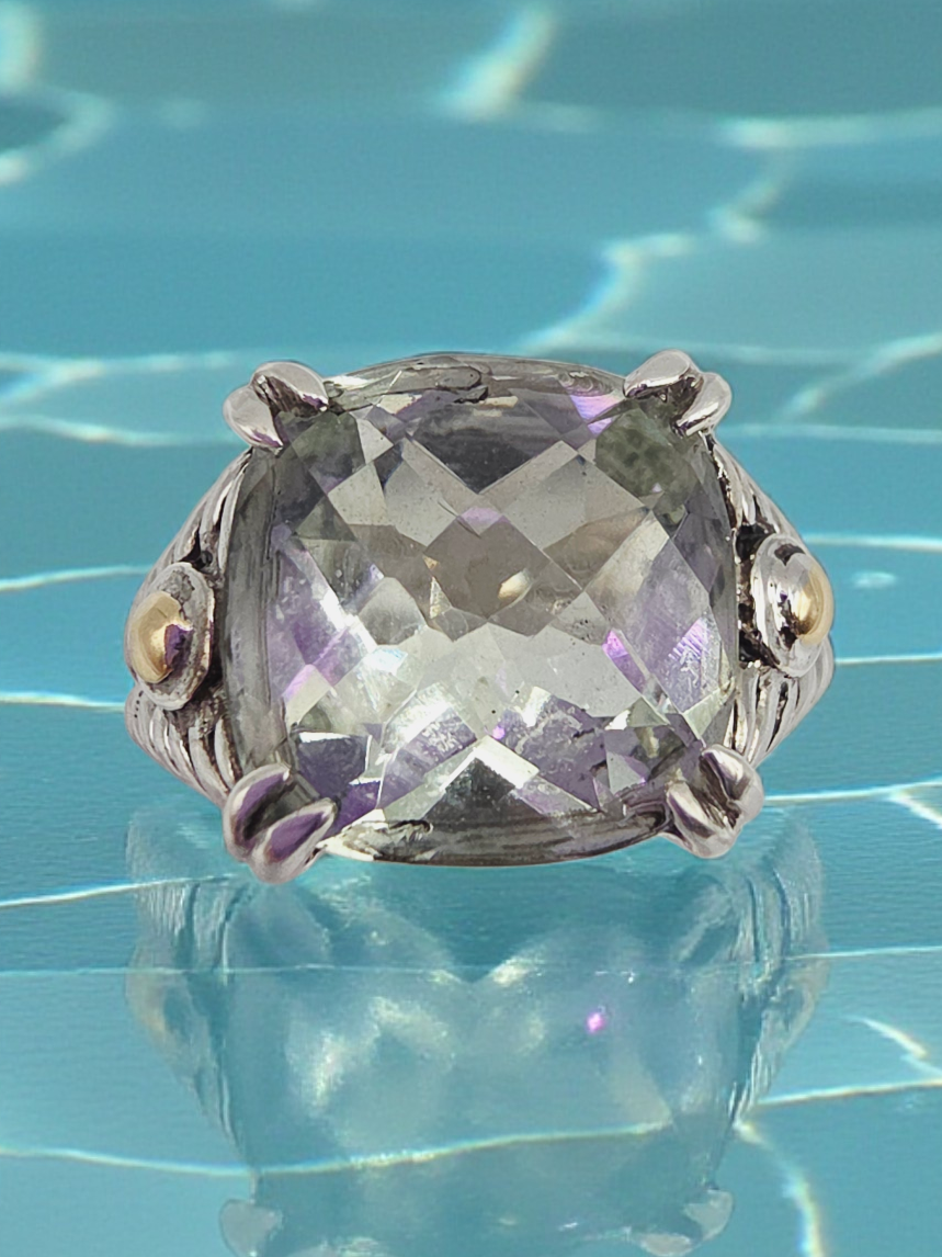 EFFY Sterling Silver Prasiolite Ring with Solid 18K Gold Accents - Size 7.25