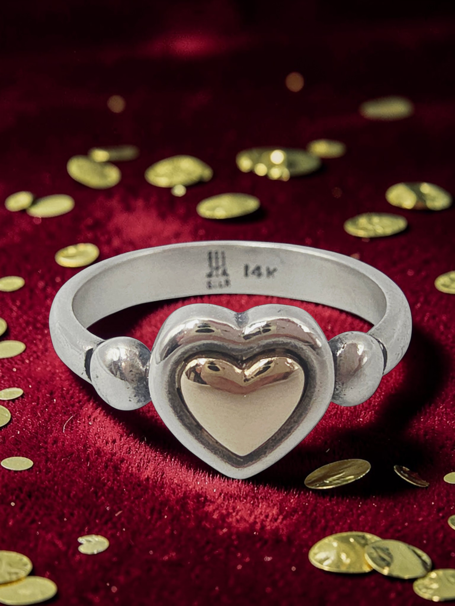 RETIRED James Avery True Heart Sterling Silver & 14K Gold Ring Sz 6.75 RARE HTF