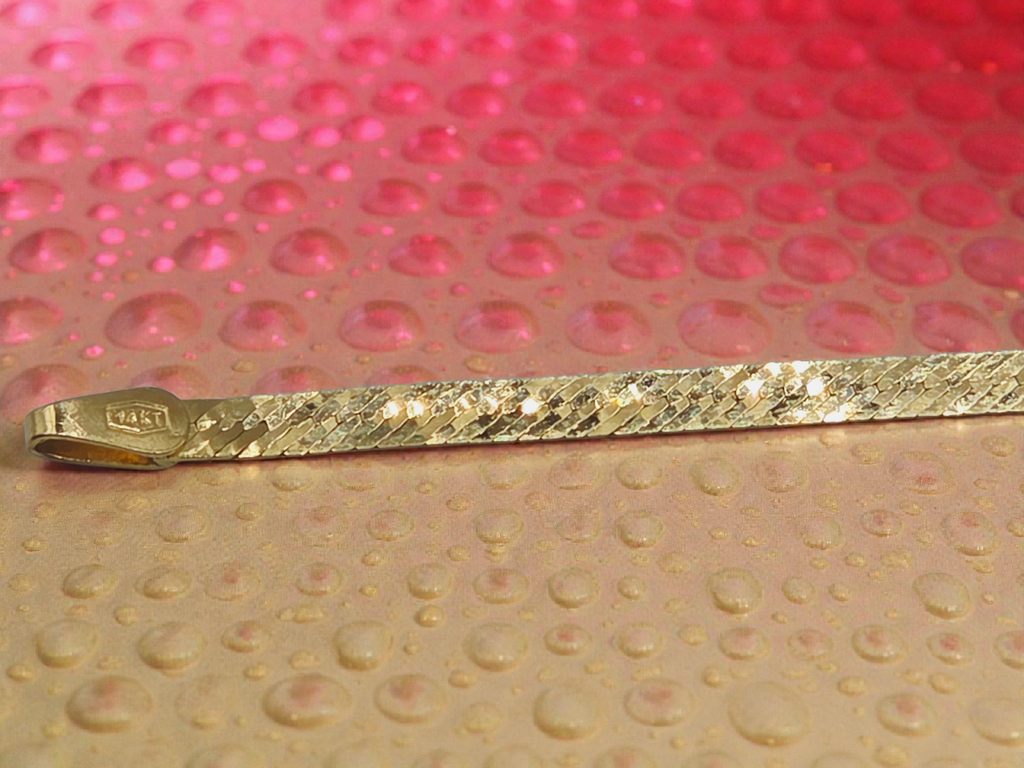 Solid 14K Yellow Gold I LOVE YOU Herringbone Bracelet - ITALY - 7 1/8 Inch