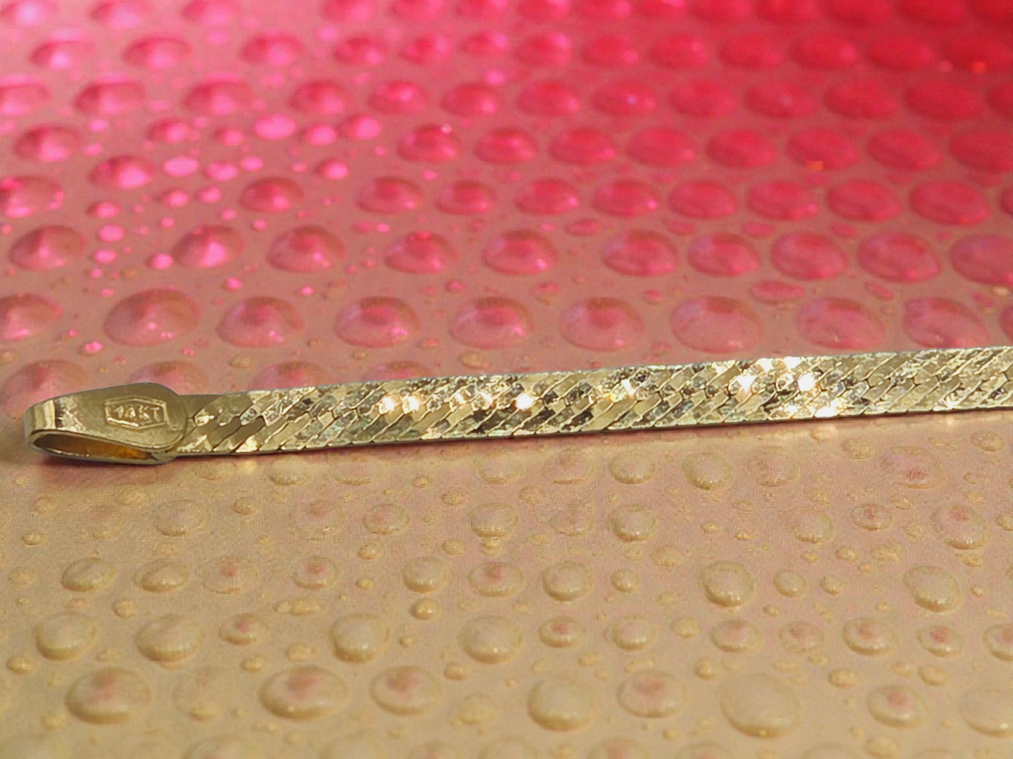 Solid 14K Yellow Gold I LOVE YOU Herringbone Bracelet - ITALY - 7 1/8 Inch