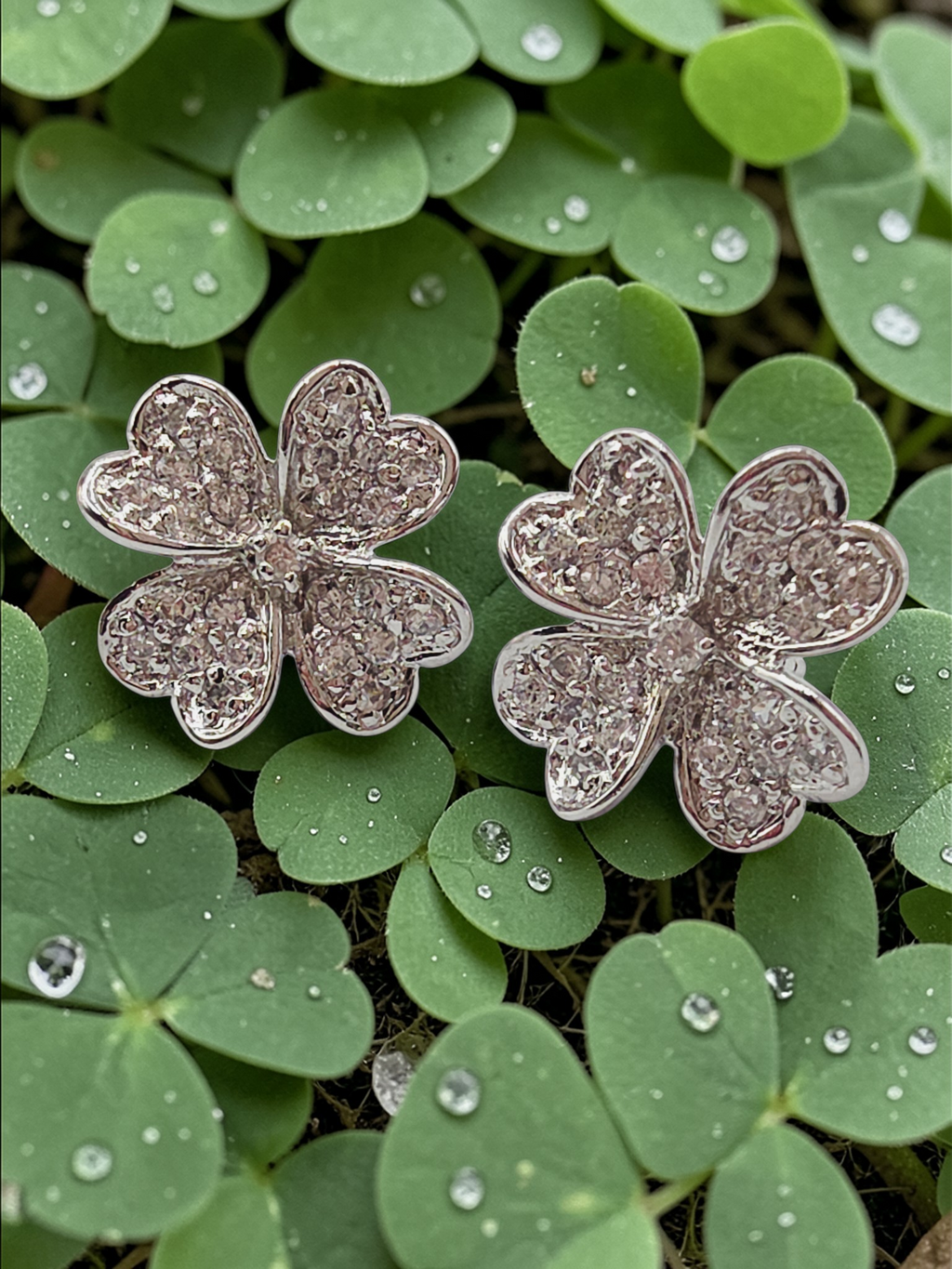 925 Sterling Silver Heart Leaf Clover Stud Earrings with CZ Accents