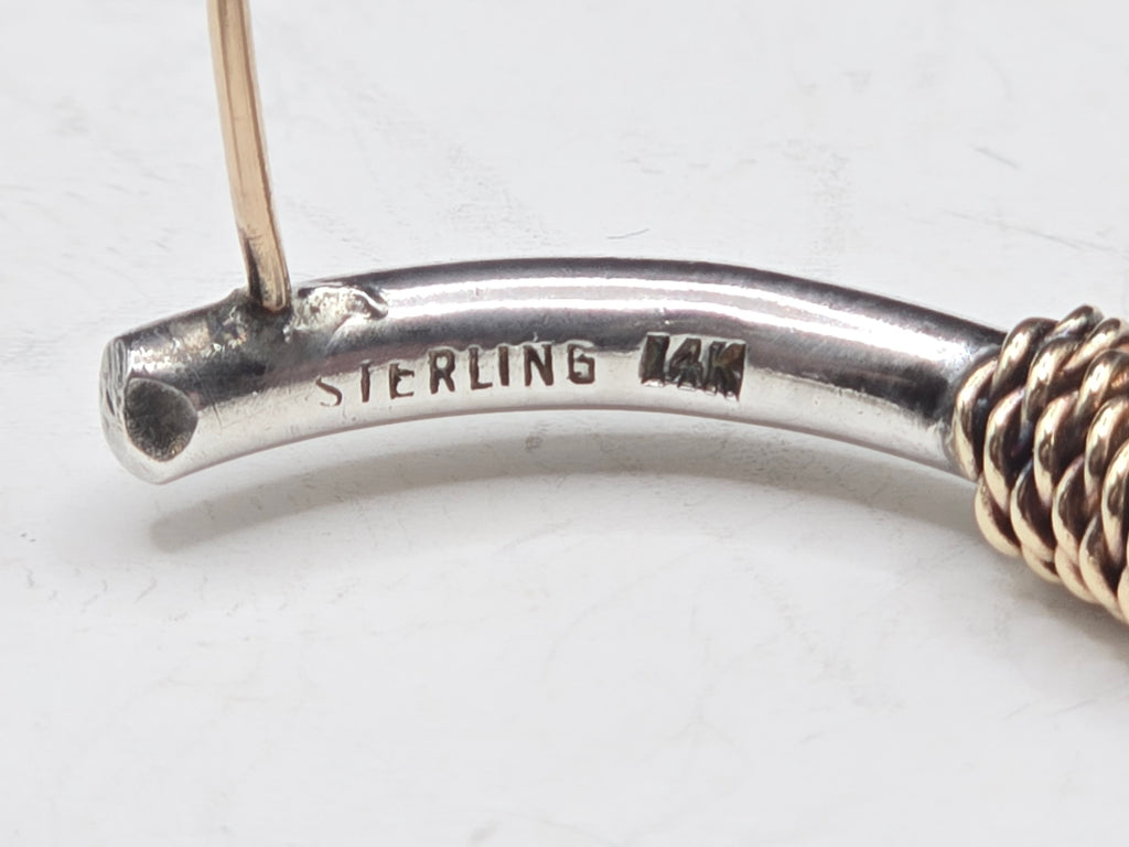 925 Sterling Silver Solid 14K Gold Bali Style Two Tone Rope Wrap Hoop Earrings