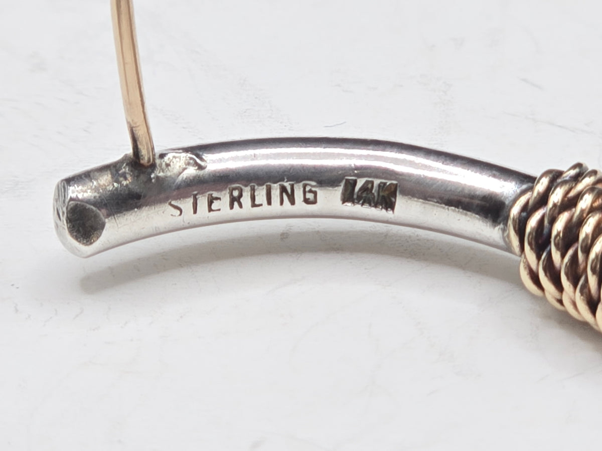 925 Sterling Silver Solid 14K Gold Bali Style Two Tone Rope Wrap Hoop Earrings