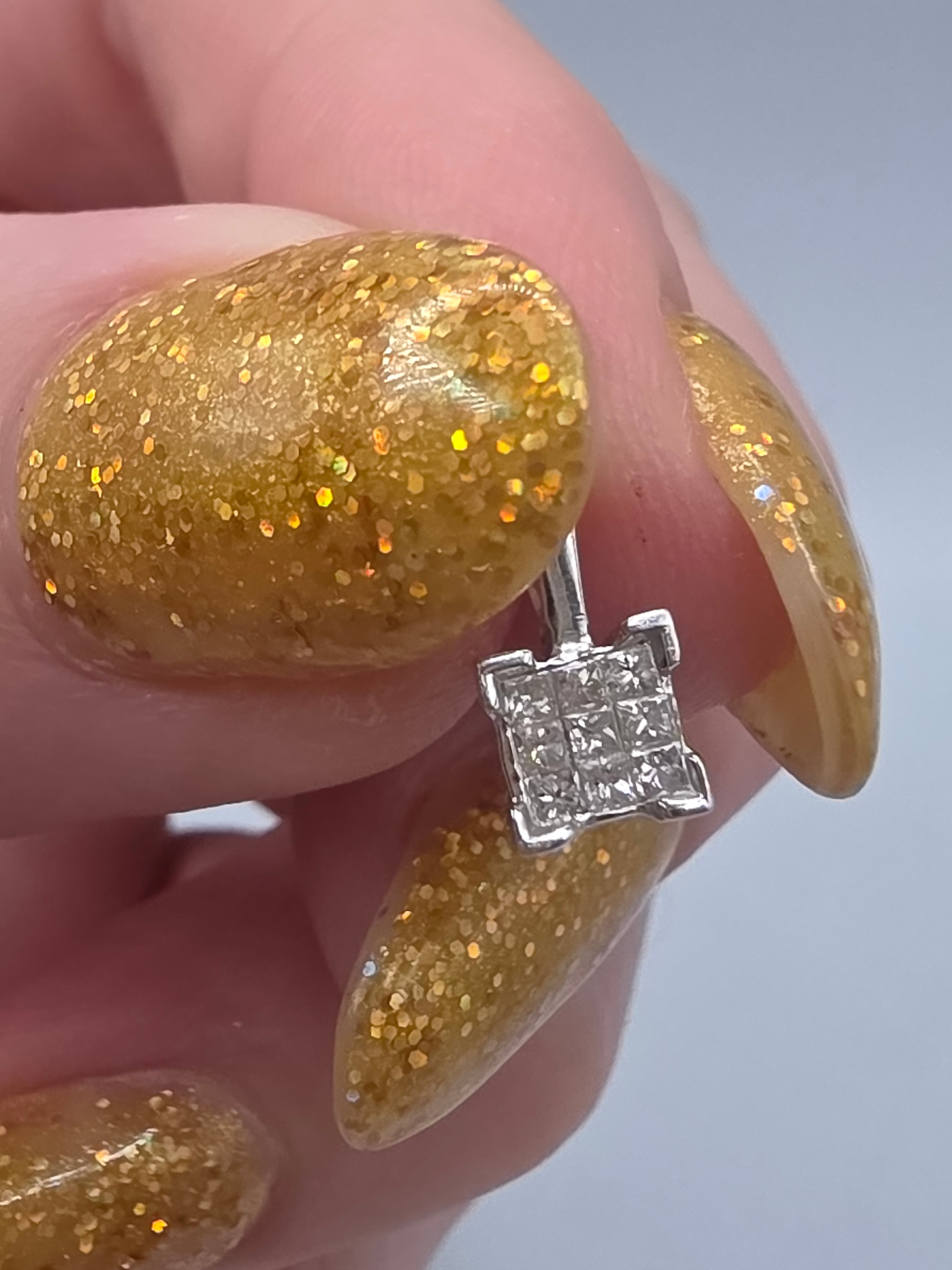 Solid 14K White Gold Nine Diamond Square Cluster Pendant WGD World Gold Diamond