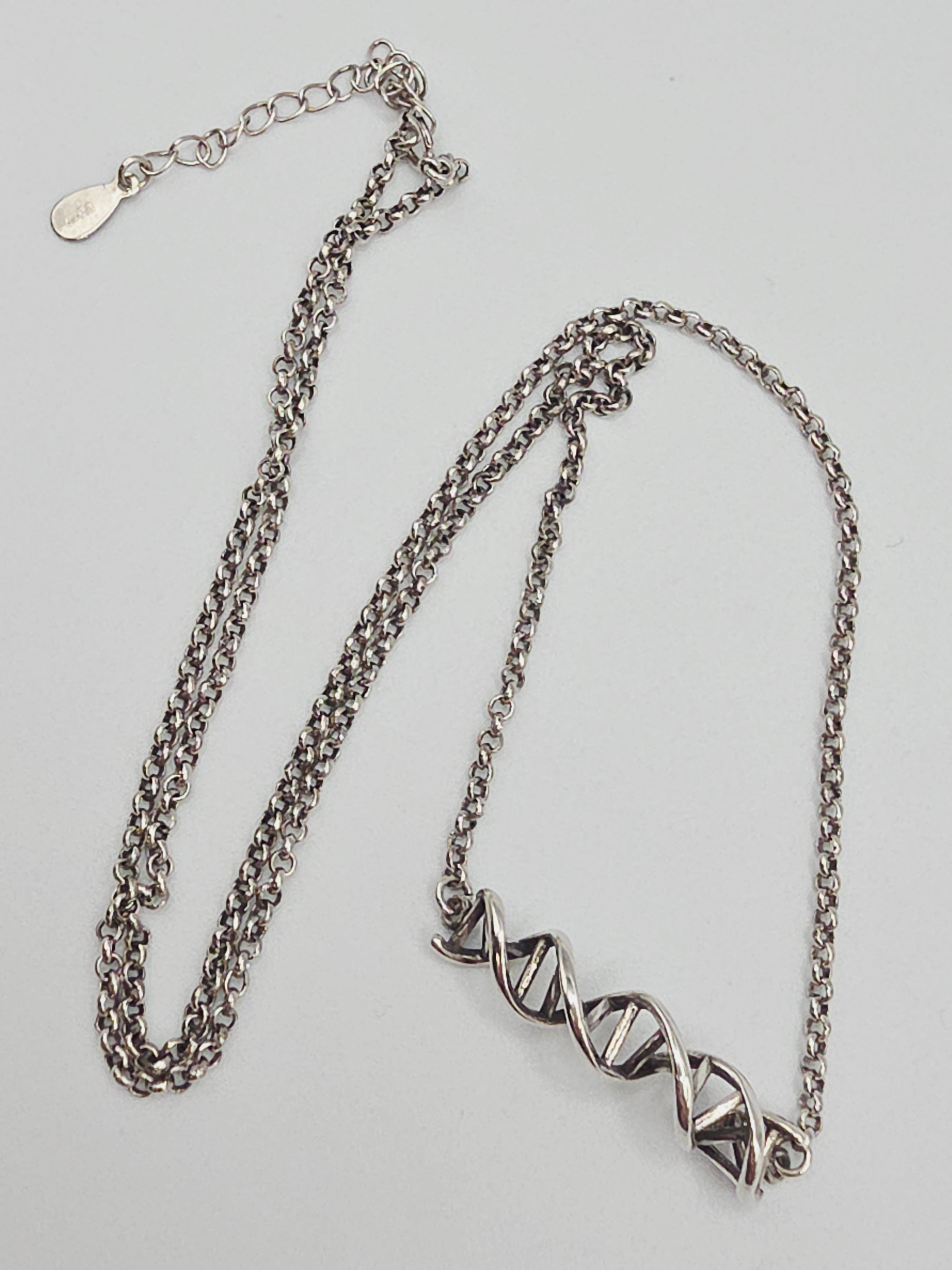 925 Sterling Silver DNA Science Life Pendant Necklace - Adjustable