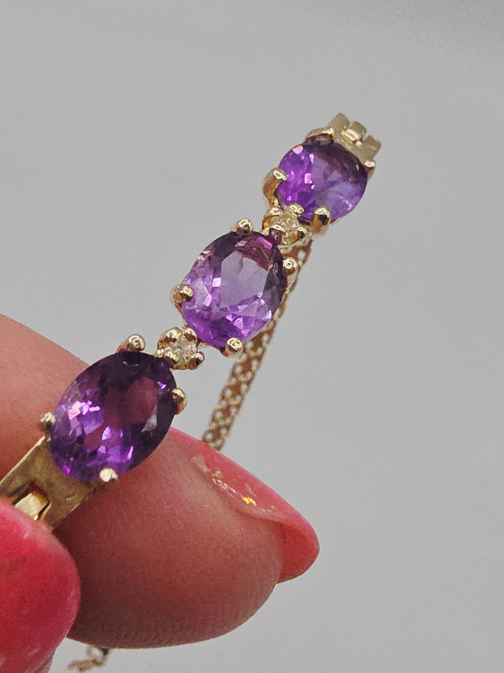 Vintage ATL Solid 14K Yellow Gold Bracelet with Amethyst & White Topaz 7.5 Inch