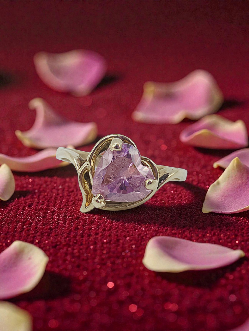 Solid 10K Yellow Gold Ring with Heart-Cut Pink Tourmaline - Sz 7