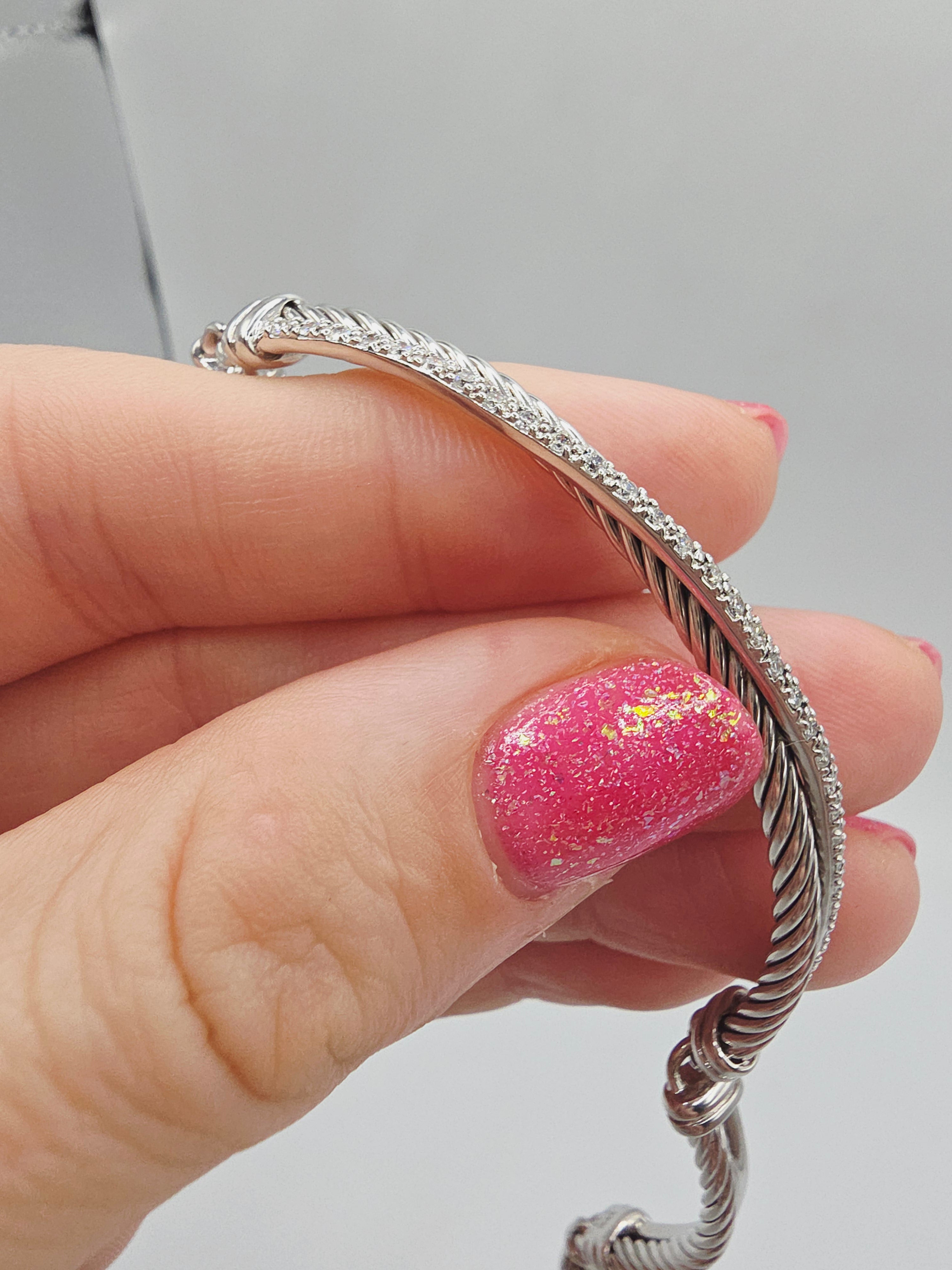 David Yurman Sterling Silver Crossover Bracelet with Diamonds - 6.75 Inch