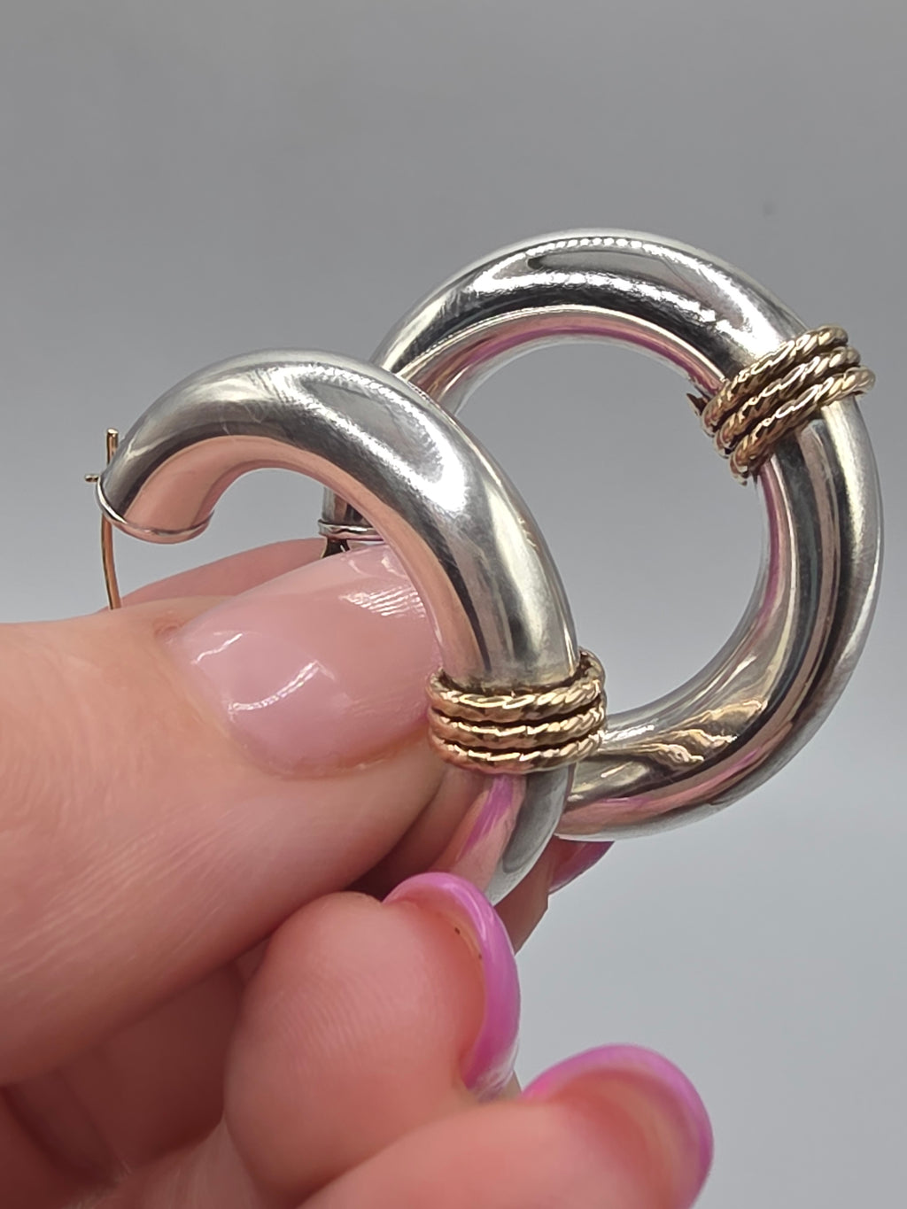 925 Sterling Silver Hoop Earrings with Solid 14K Gold Twisted Rope Accents