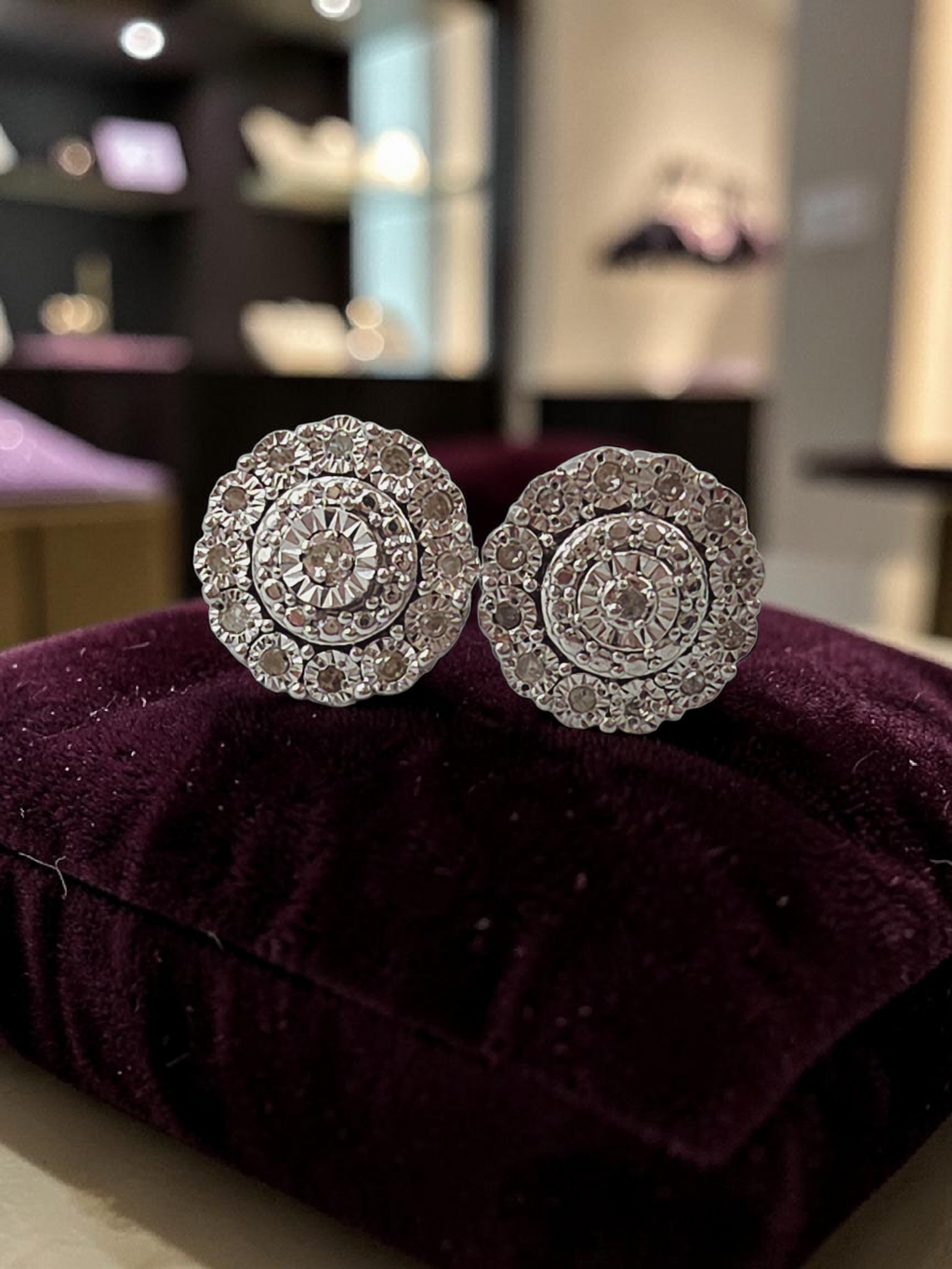 Solid 925 Sterling Silver Bridge Diamond Cluster Stud Earrings - 1/10 CTW