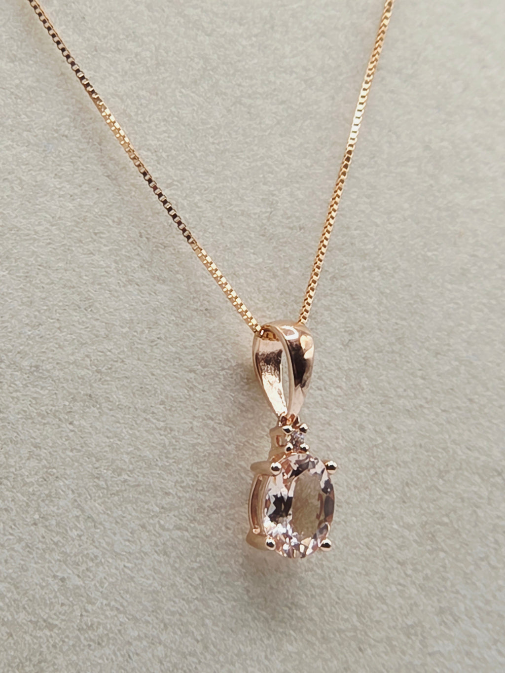 Solid 10K Yellow Gold Necklace with Morganite Pendant - 18 Inches