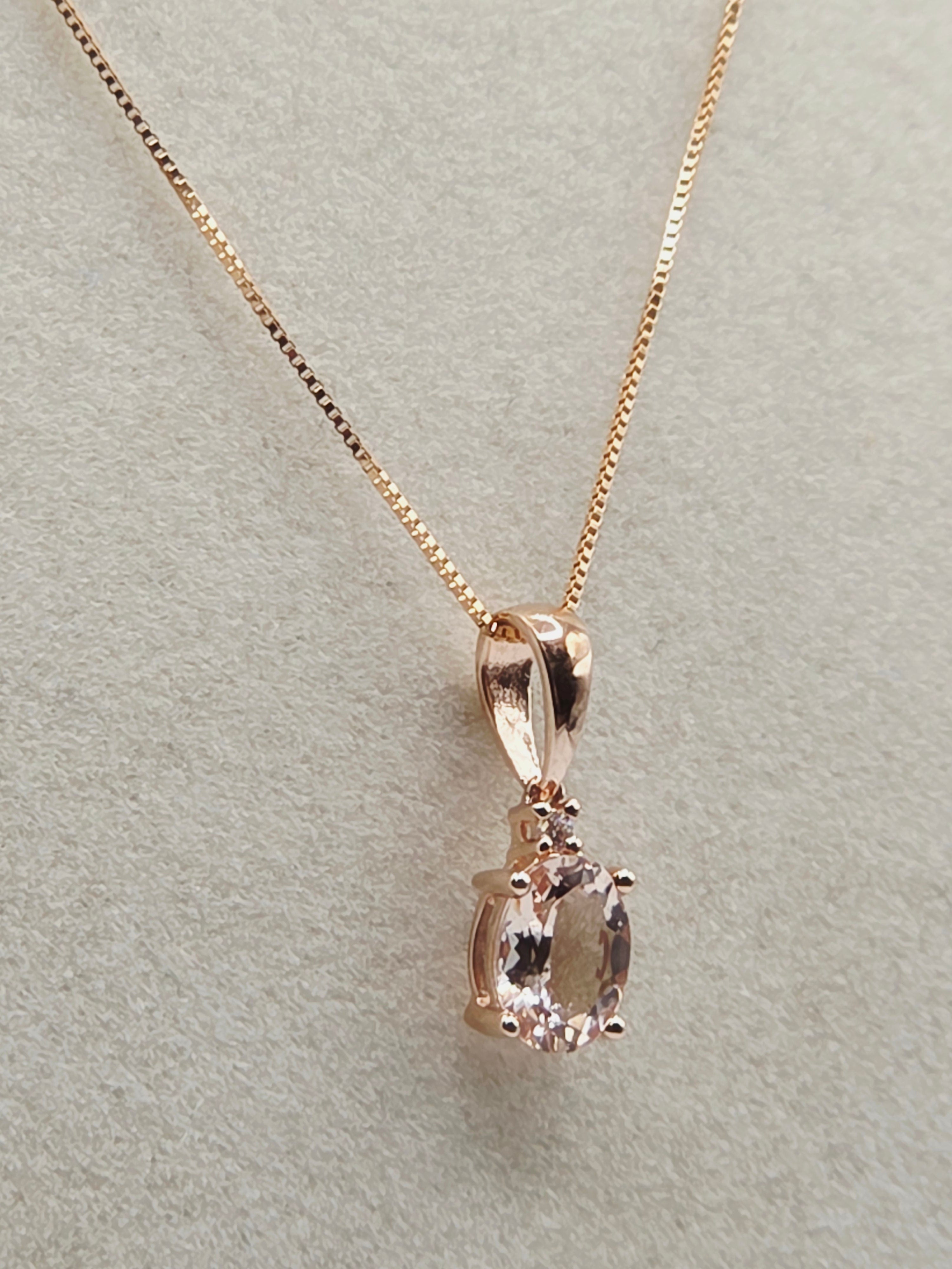 Solid 10K Yellow Gold Necklace with Morganite Pendant - 18 Inches