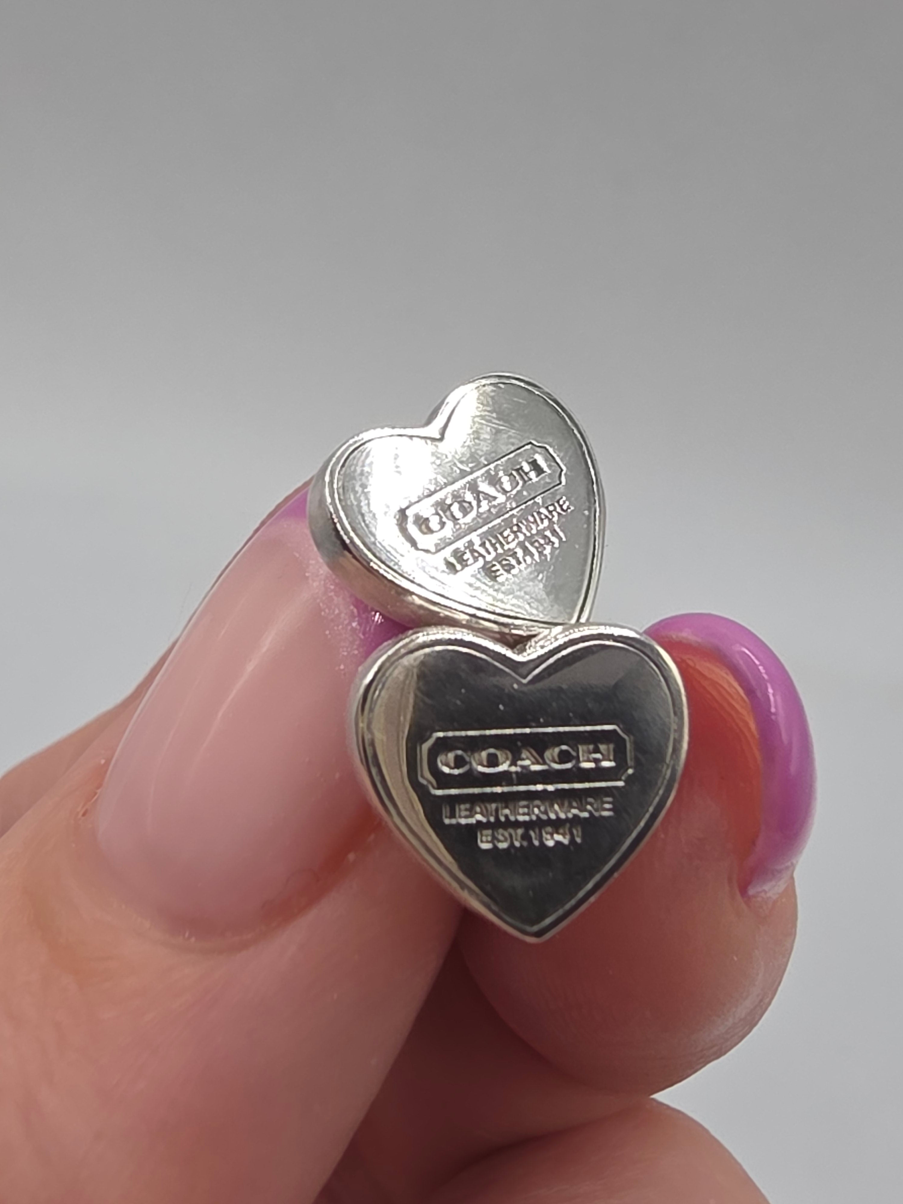 Authentic Rare Vintage Coach Heart Stud Earrings 925 Sterling Silver