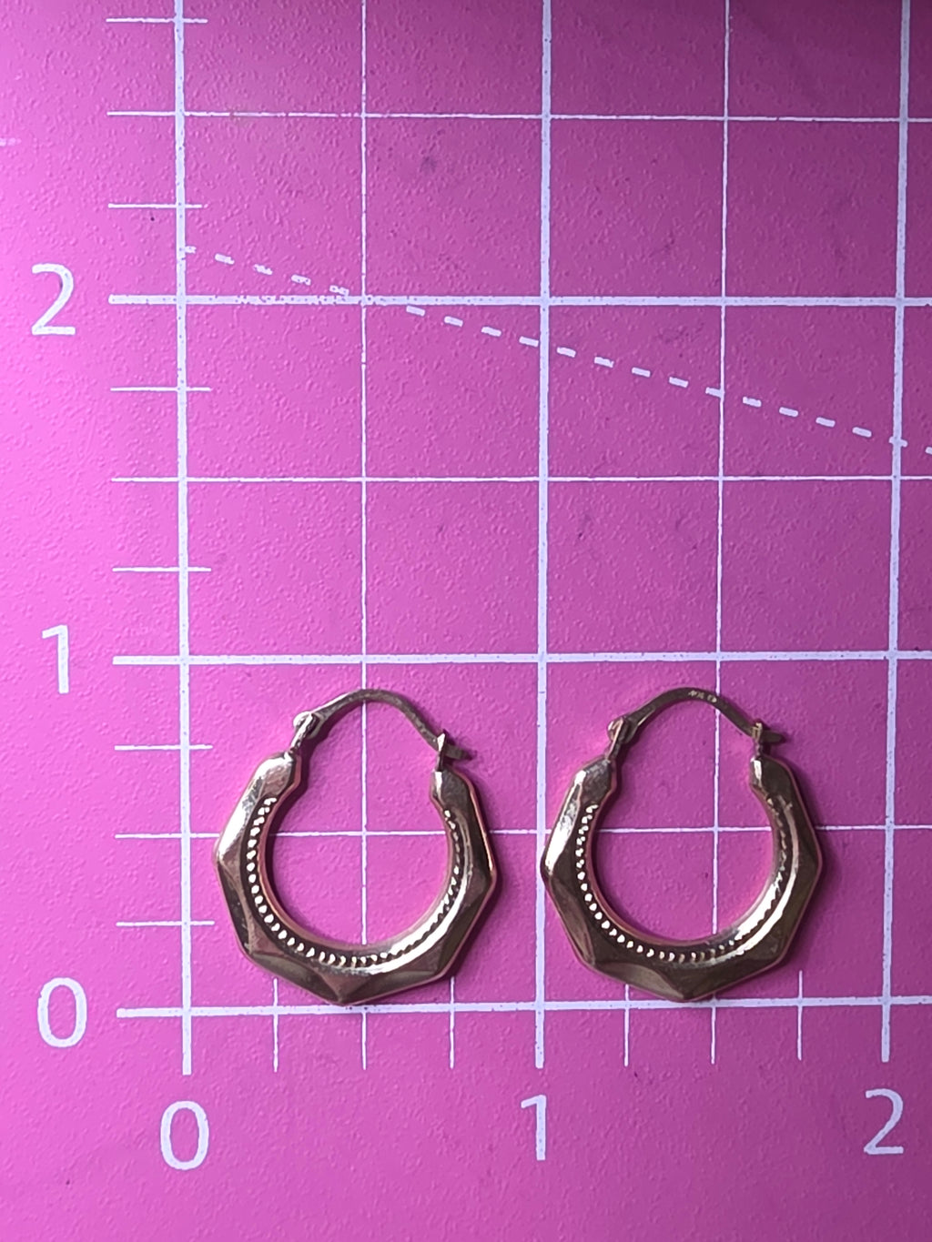 Vintage Solid 10K Yellow Gold Faceted Octagon Creole Hoop Earrings
