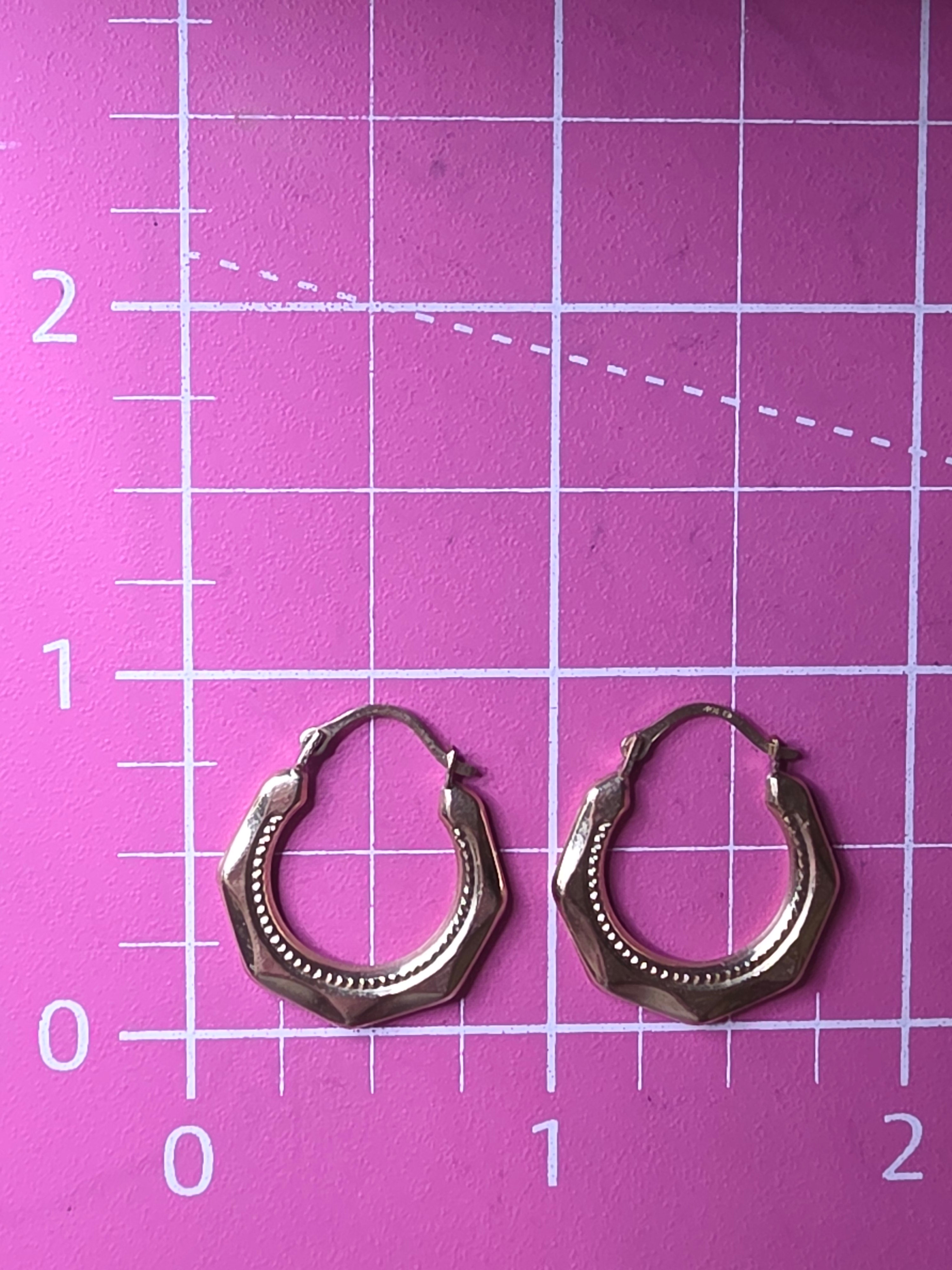 Vintage Solid 10K Yellow Gold Faceted Octagon Creole Hoop Earrings