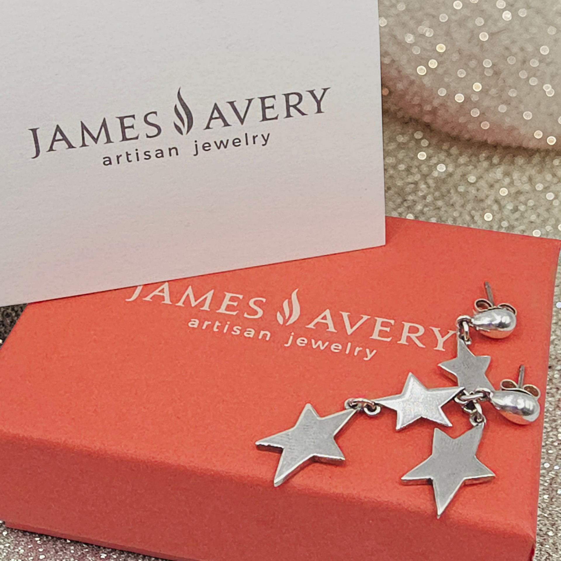 RETIRED James Avery Double Star Sterling Silver Dangle Earrings - RARE HTF