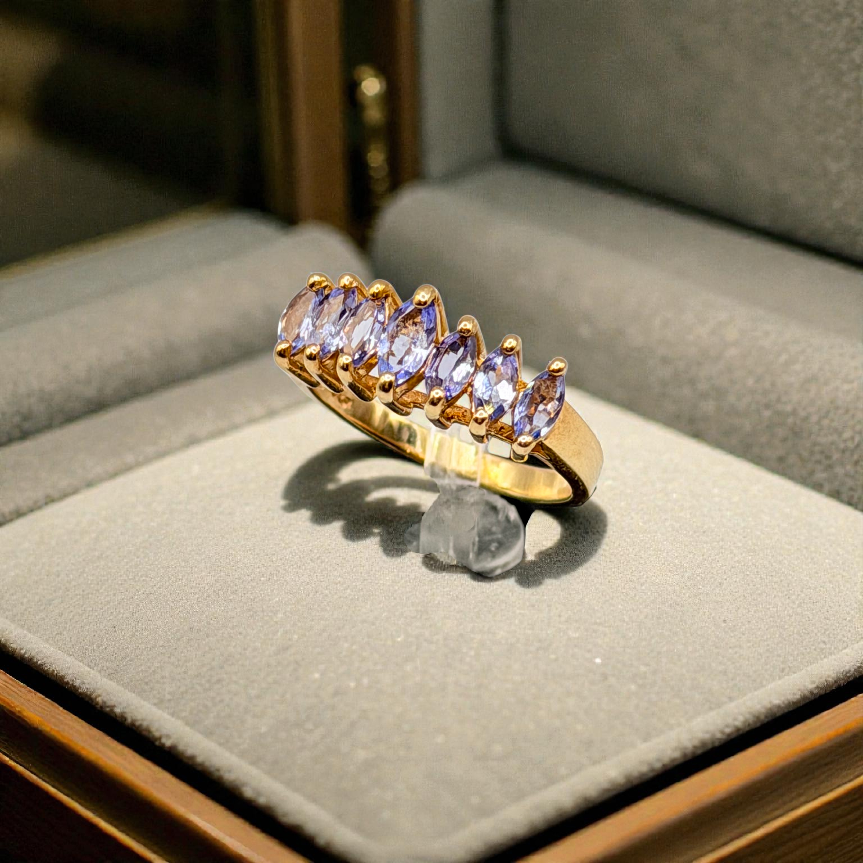 Solid 10K Yellow Gold Ring with Marquise Cut Tanzanite Size 6.75