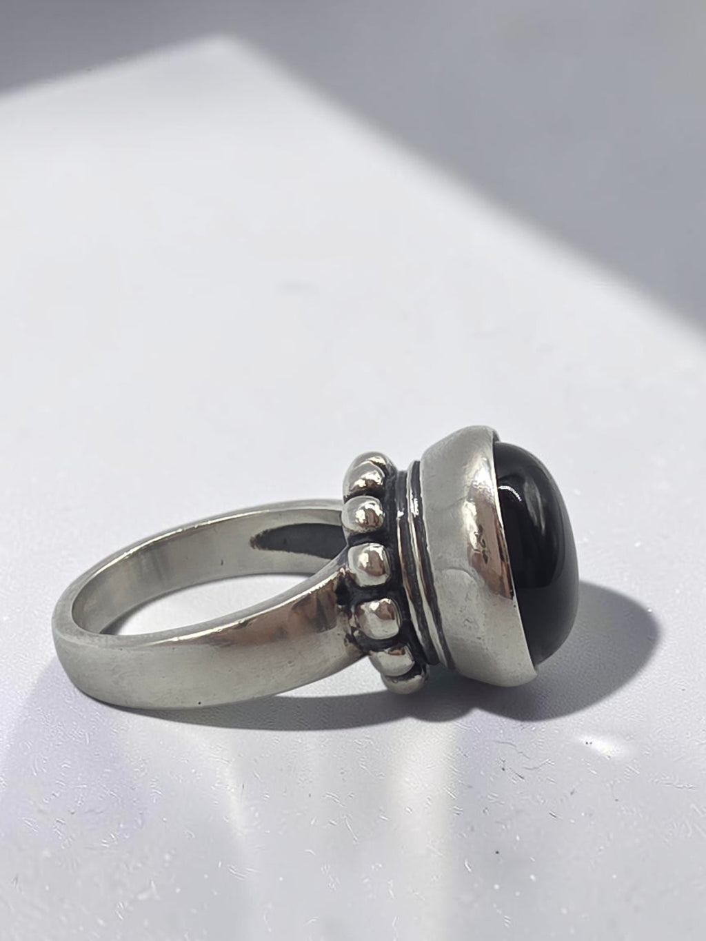 Retired James Avery Sterling Silver Black Onyx Chalcedony African Bead Ring 6.5