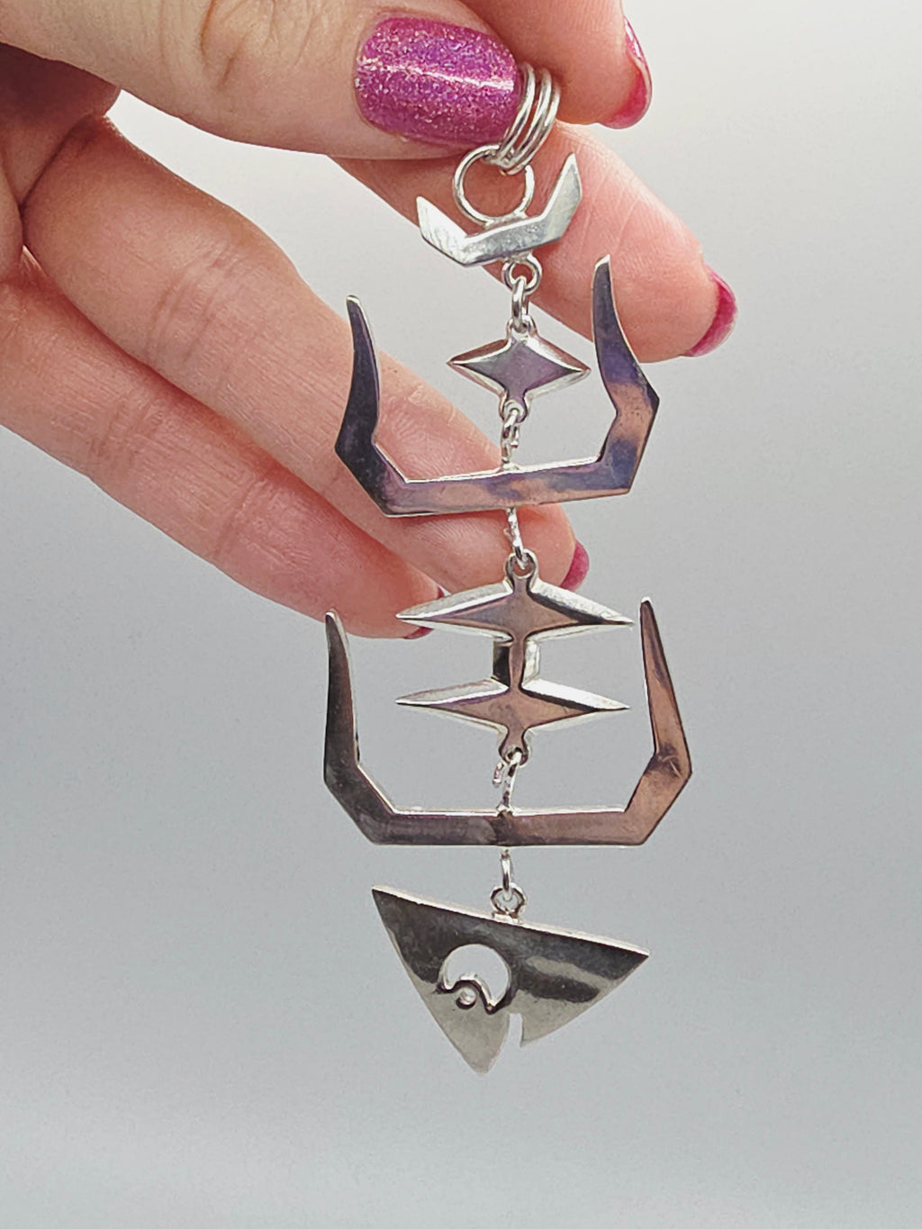 925 Sterling Silver Articulating Fish Bones Necklace Pendant - 4 Inches