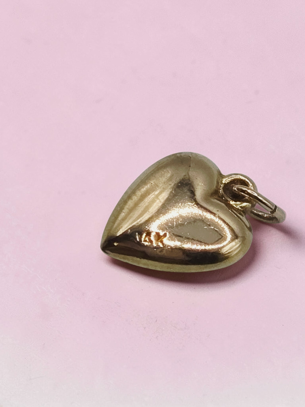 Solid 14K Yellow Gold Puffy Heart Charm Pendant Small Dainty 3D