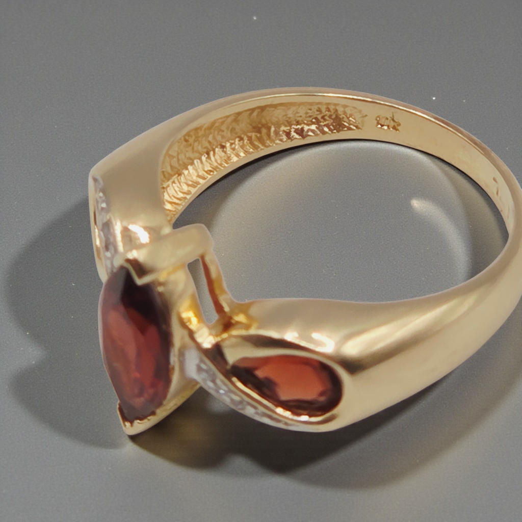 Solid 10K Gold Ring with Marquise-Cut Garnet and Diamond Accents – Size 6.75