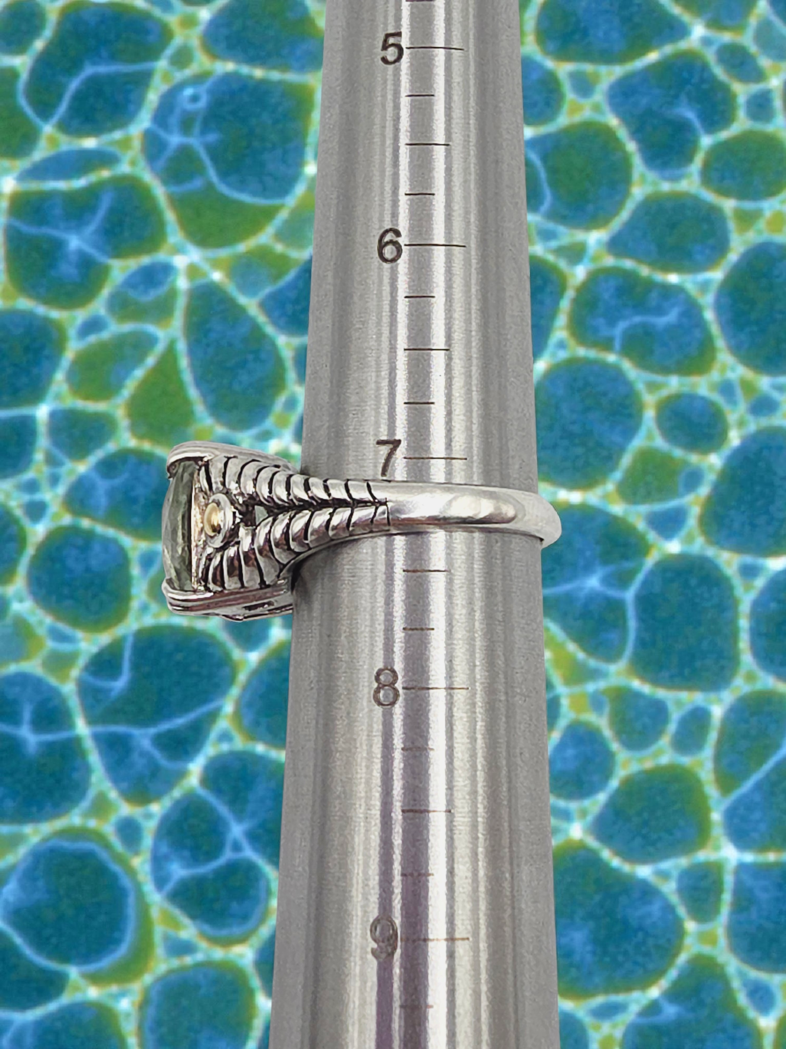 EFFY Sterling Silver Prasiolite Ring with Solid 18K Gold Accents - Size 7.25