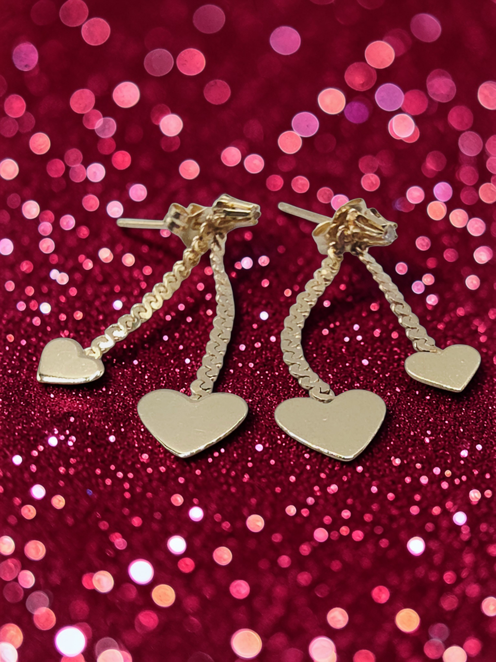 Vintage NABCO Solid 14K Gold Dangle Heart Earrings with White Topaz Accents