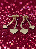 Vintage NABCO Solid 14K Gold Dangle Heart Earrings with White Topaz Accents