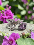925 Sterling Silver Ring with Pear Cut Amethyst & Hummingbird - Size 8
