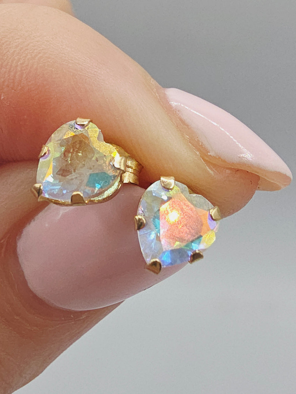 Solid 10K Yellow Gold Heart Cut Mystic Platinum Topaz Stud Earrings