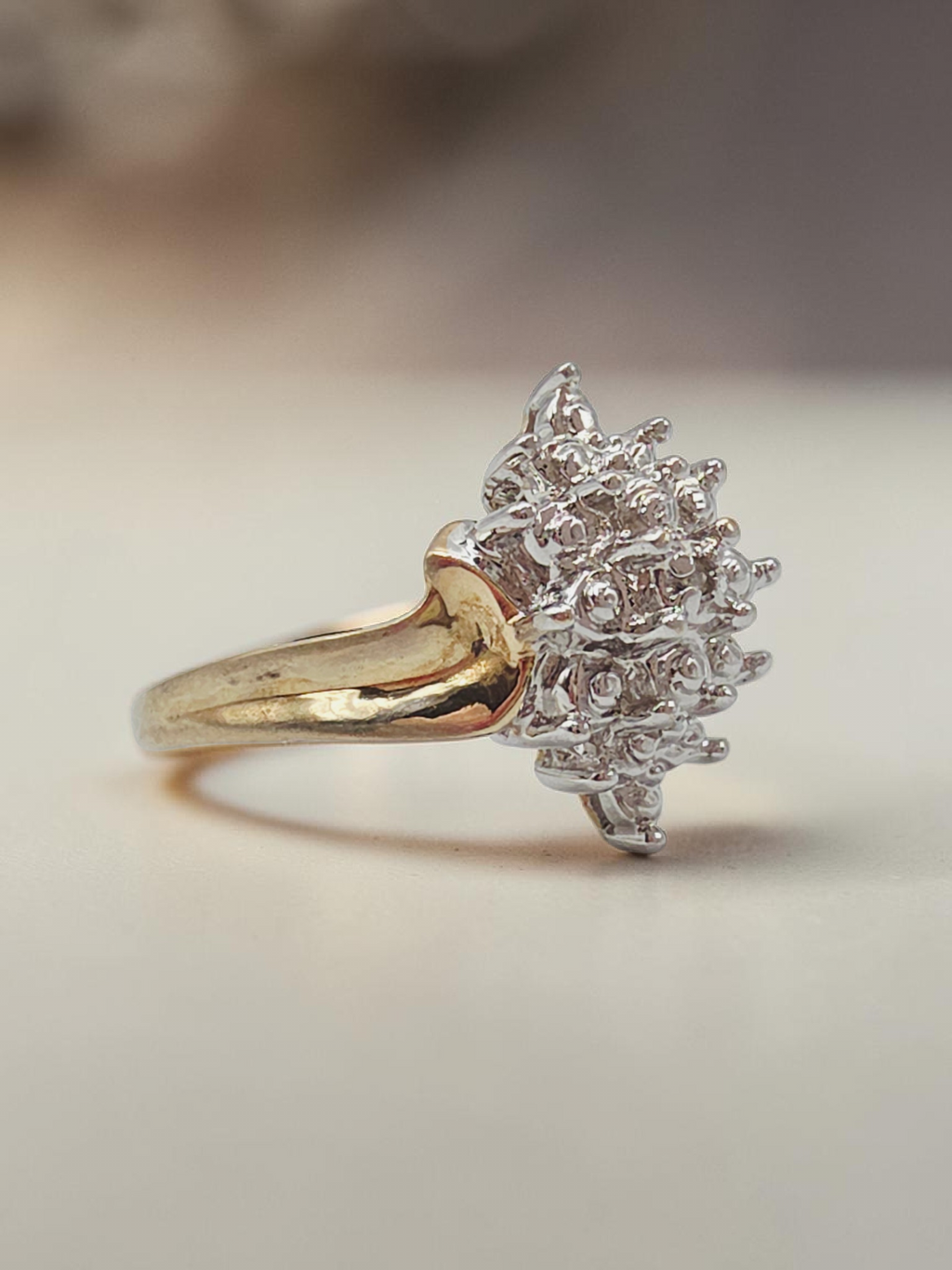 Solid 10K Yellow and White Two Tone Gold Diamond Ring - Size 6.75