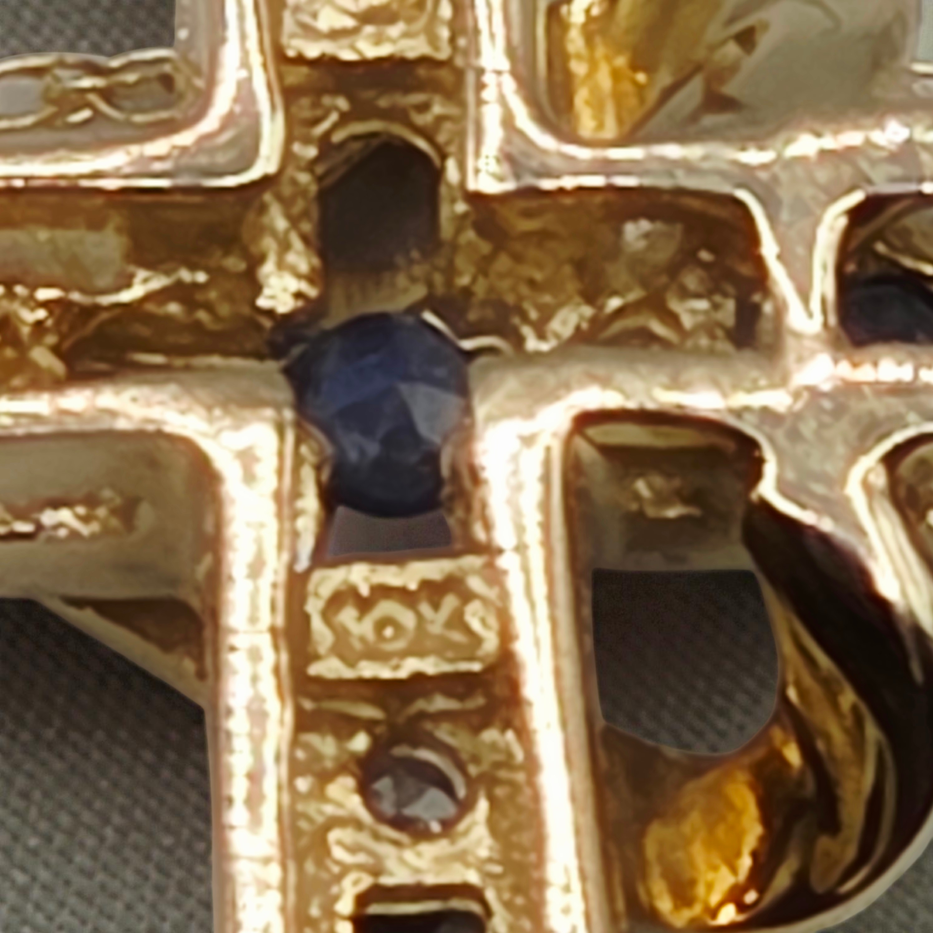 Solid 10K Gold Cross Pendant Necklace - Blue Sapphires & Diamonds - 18 Inch