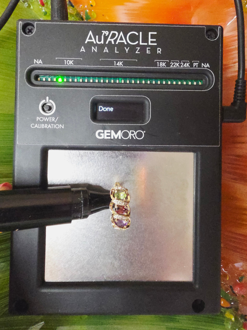Solid 9K Gold Ring with Peridot, Garnet, Amethyst and Diamonds - Size 7.5