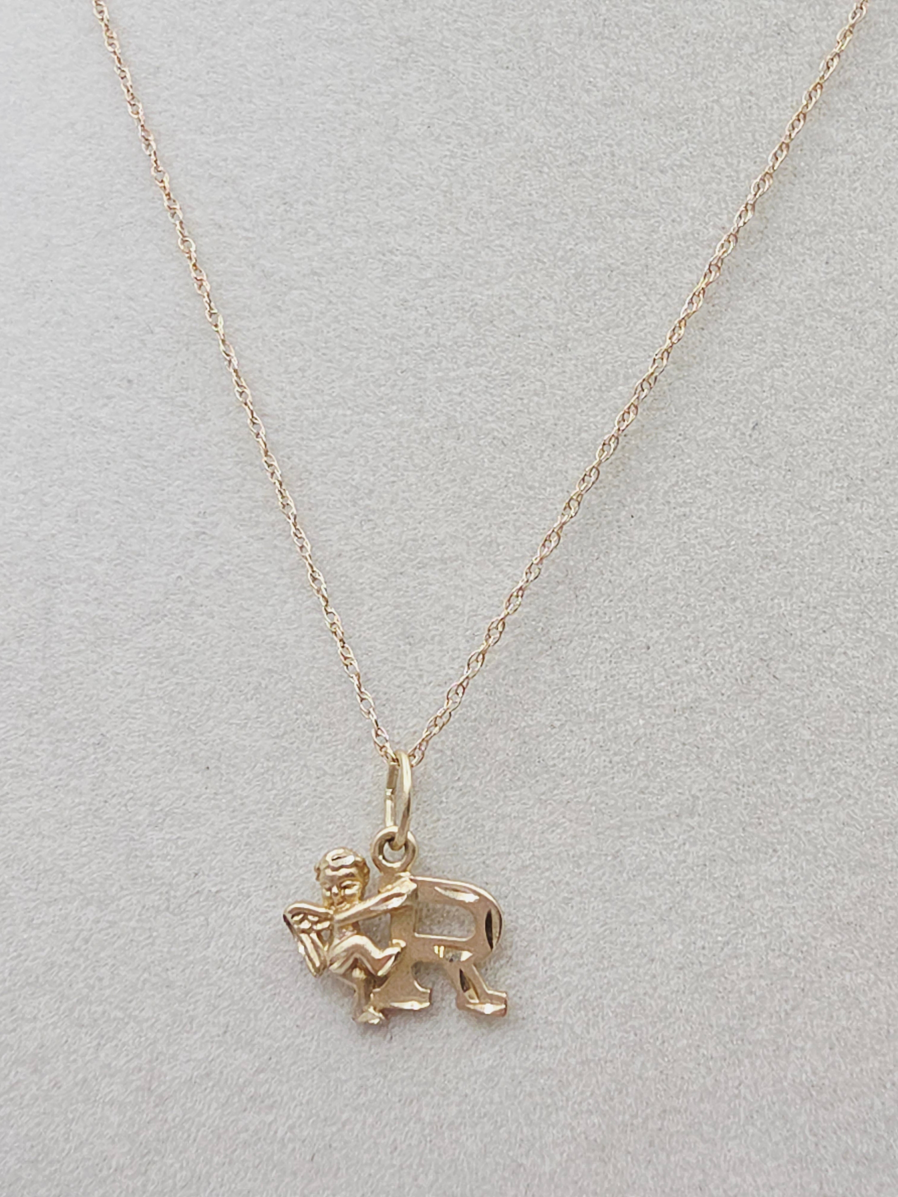 Michael Anthony Solid 10K Letter R Pendant Necklace with Angel - 15 Inch