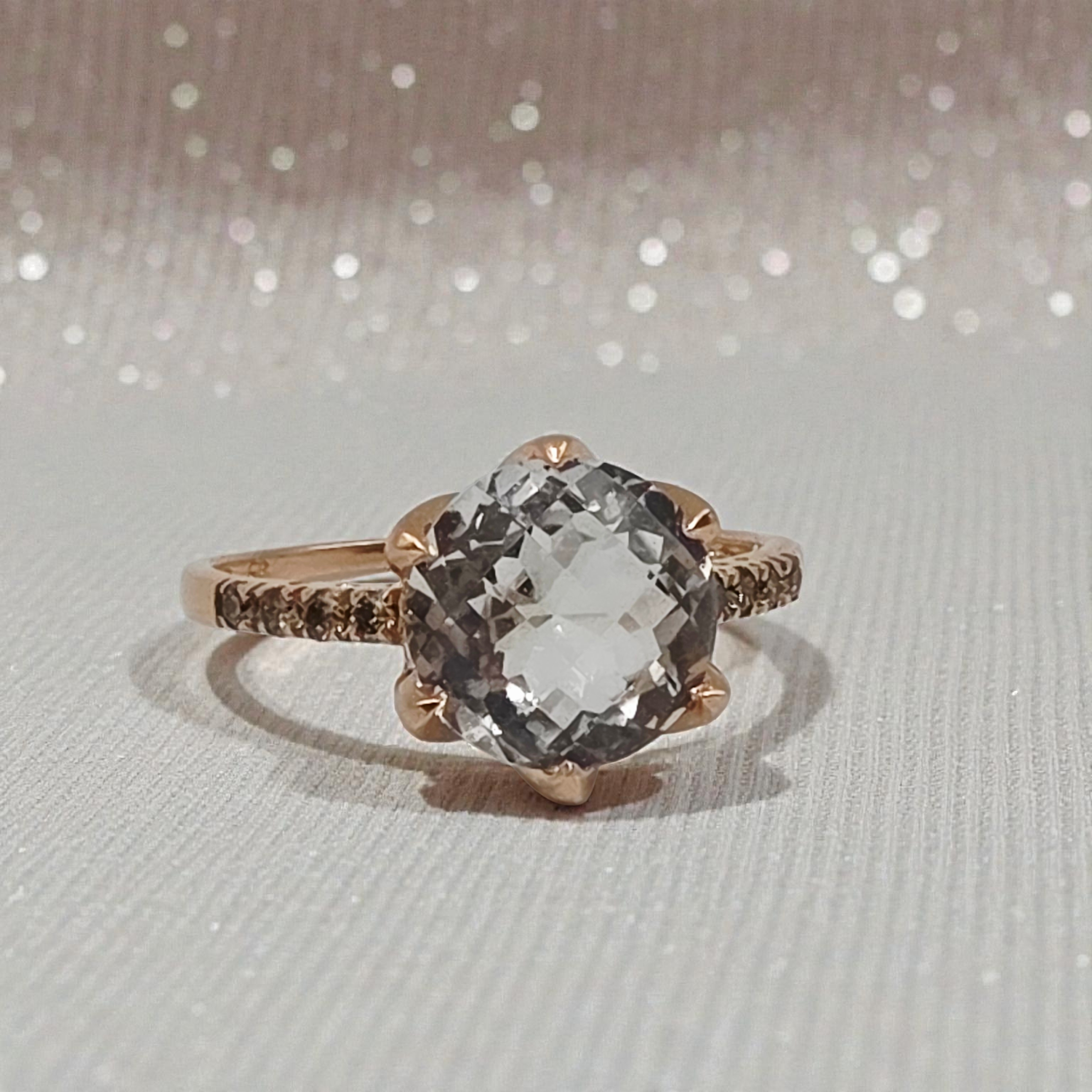 Solid 14K Rose Gold Ring with Lab-Created White Topaz & Diamond Accents - Size 8