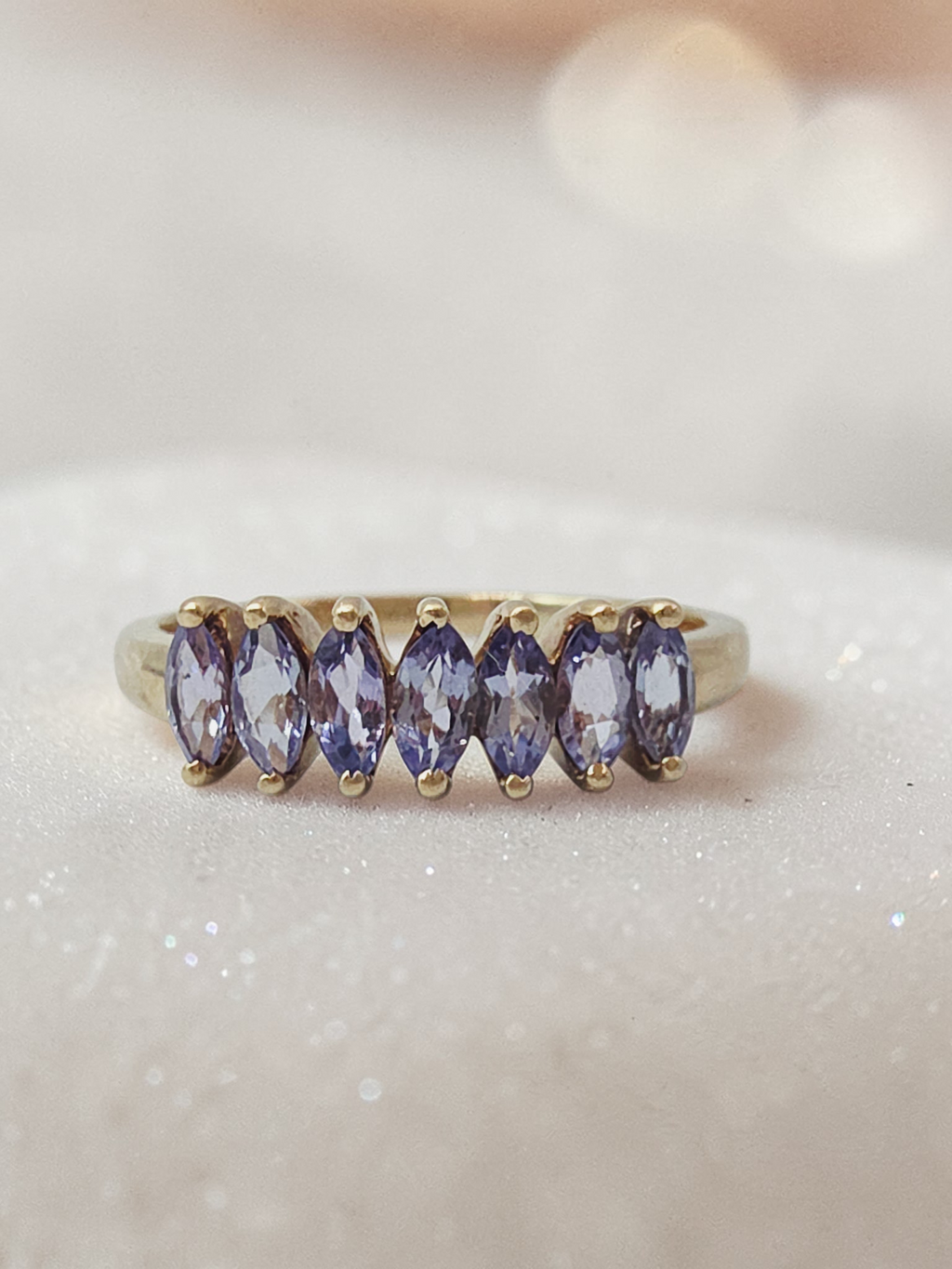 Solid 10K Yellow Gold Ring with Marquise Cut Tanzanite Cluster - Size 6