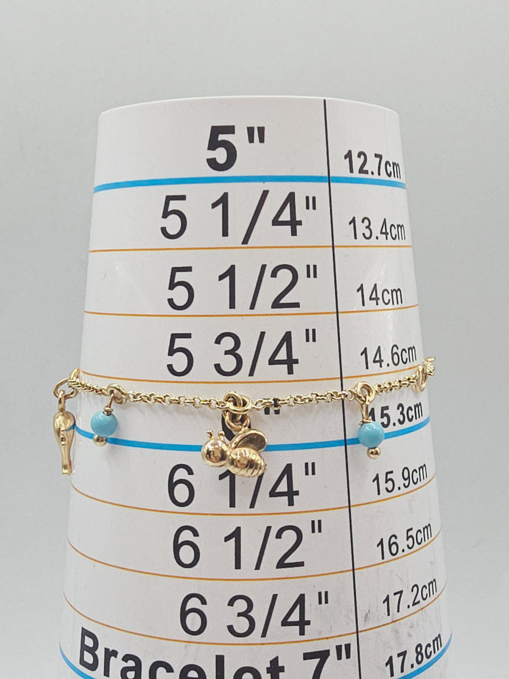 Solid 14K Yellow Gold Butterfly Bee Fish Charm Bracelet 5 to 5.75 Inch