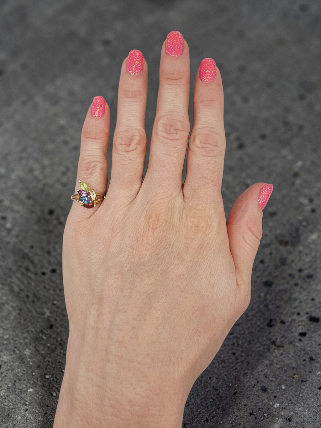 Solid 10K Yellow Gold Ring with Topaz Amethyst Peridot Garnet - Size 5