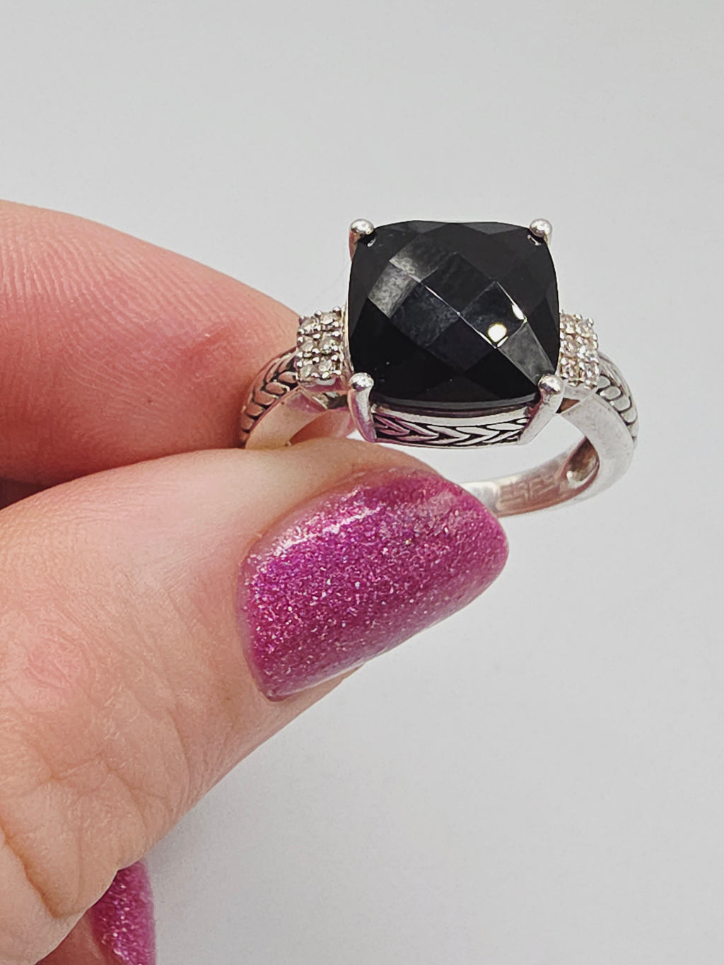 EFFY 925 Sterling Silver Ring with Black Onyx & Diamonds – Size 7